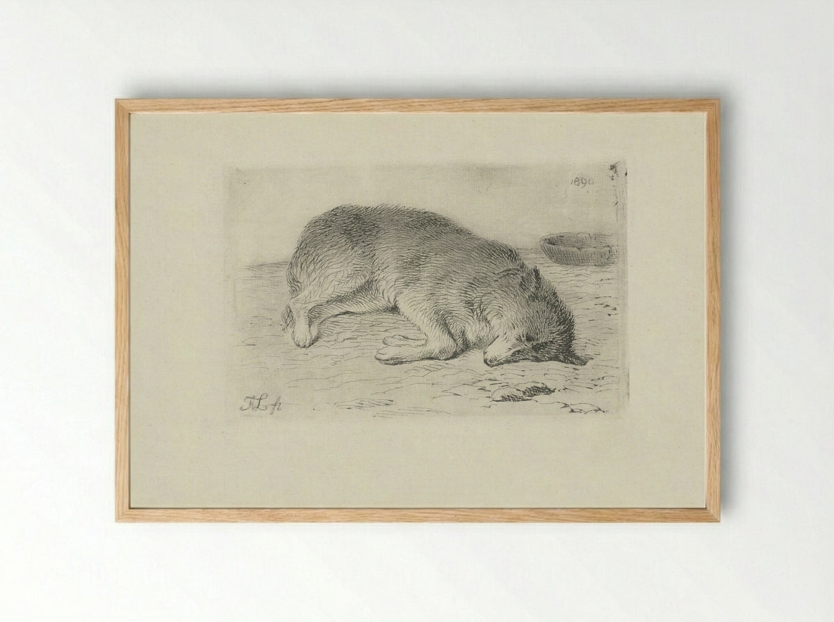 Slapende hond (Sleeping Dog) - Fine Art Print - Framed Print Wood