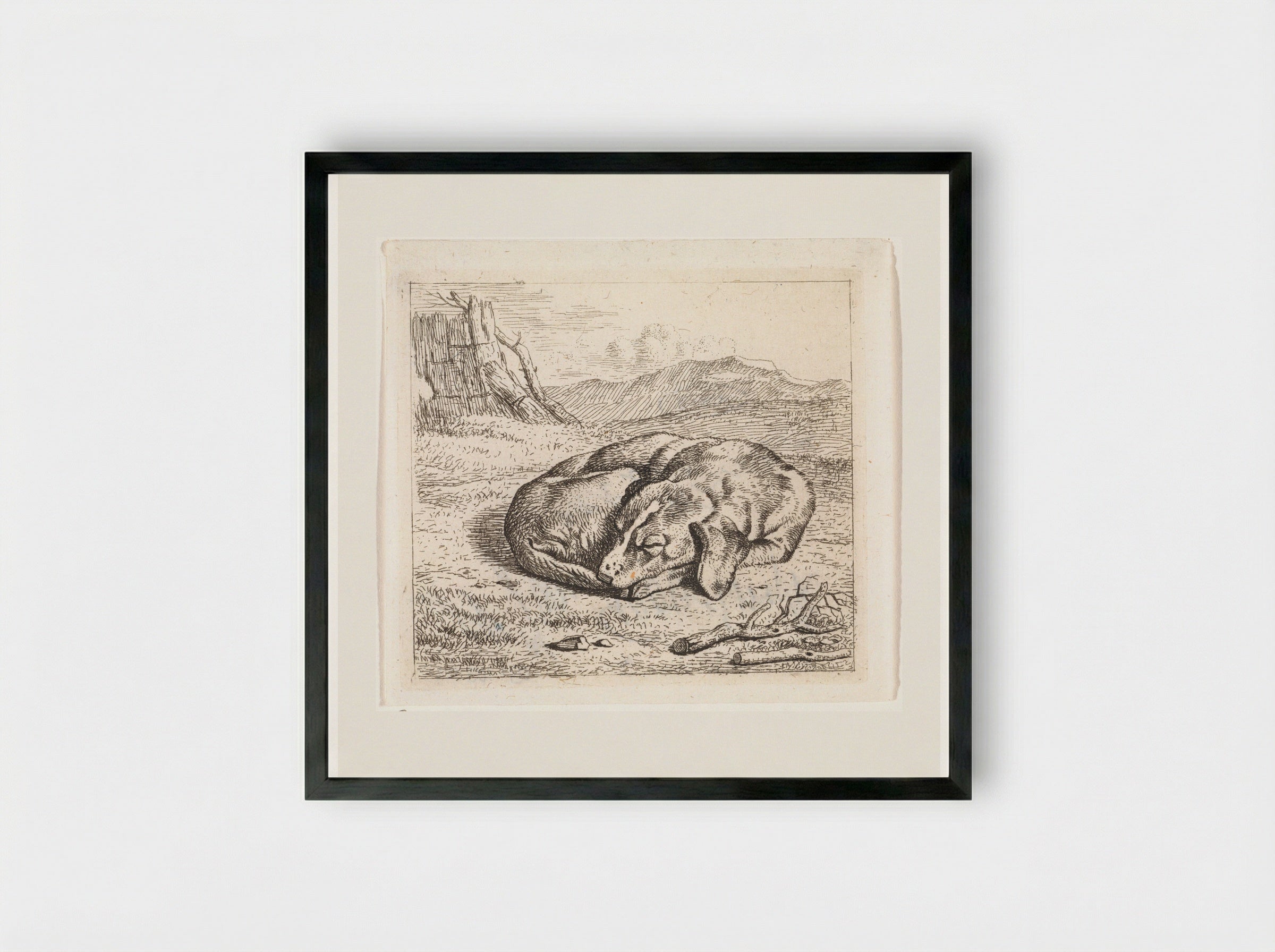 Slapende hond in landschap - Wouter Johannes van Troostwijk - Framed Print Black