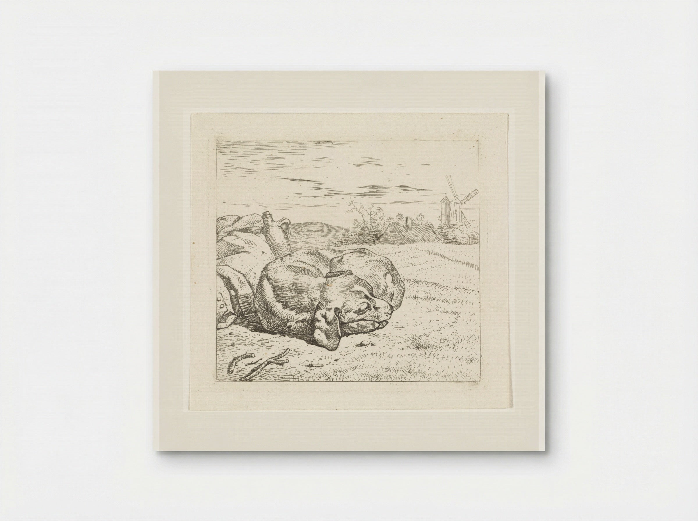 Slapende hond met windmolen op de achtergrond - Wouter Johannes van Troostwijk - Poster