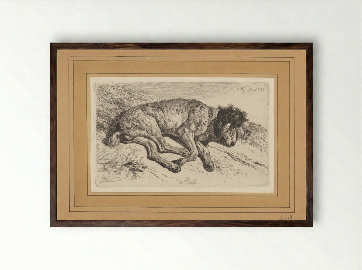 Slapende hond - Fine Art Print - Framed Print Dark Wood