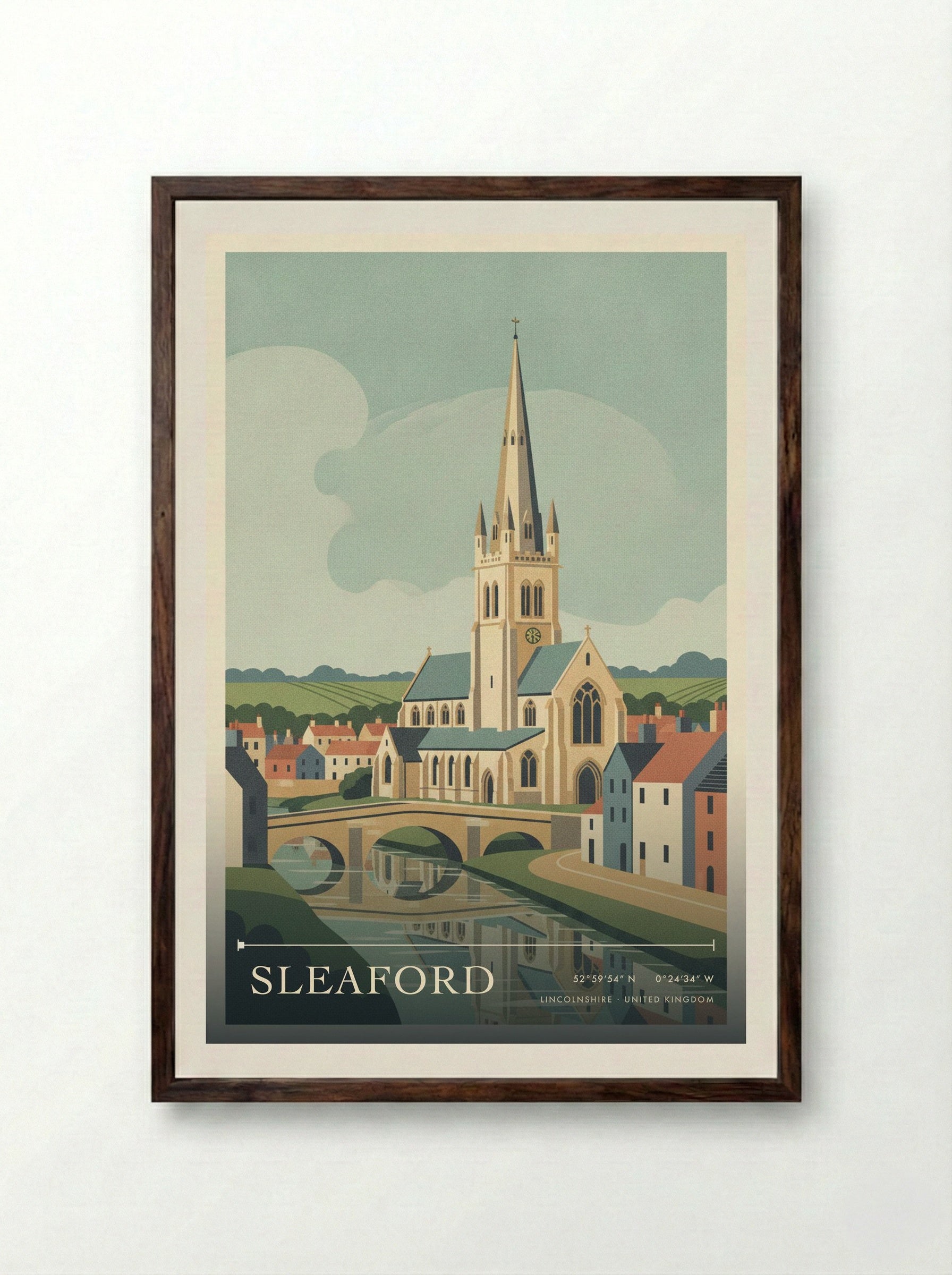 Sleaford Lincolnshire United Kingdom Travel Poster - Framed Print Dark Wood