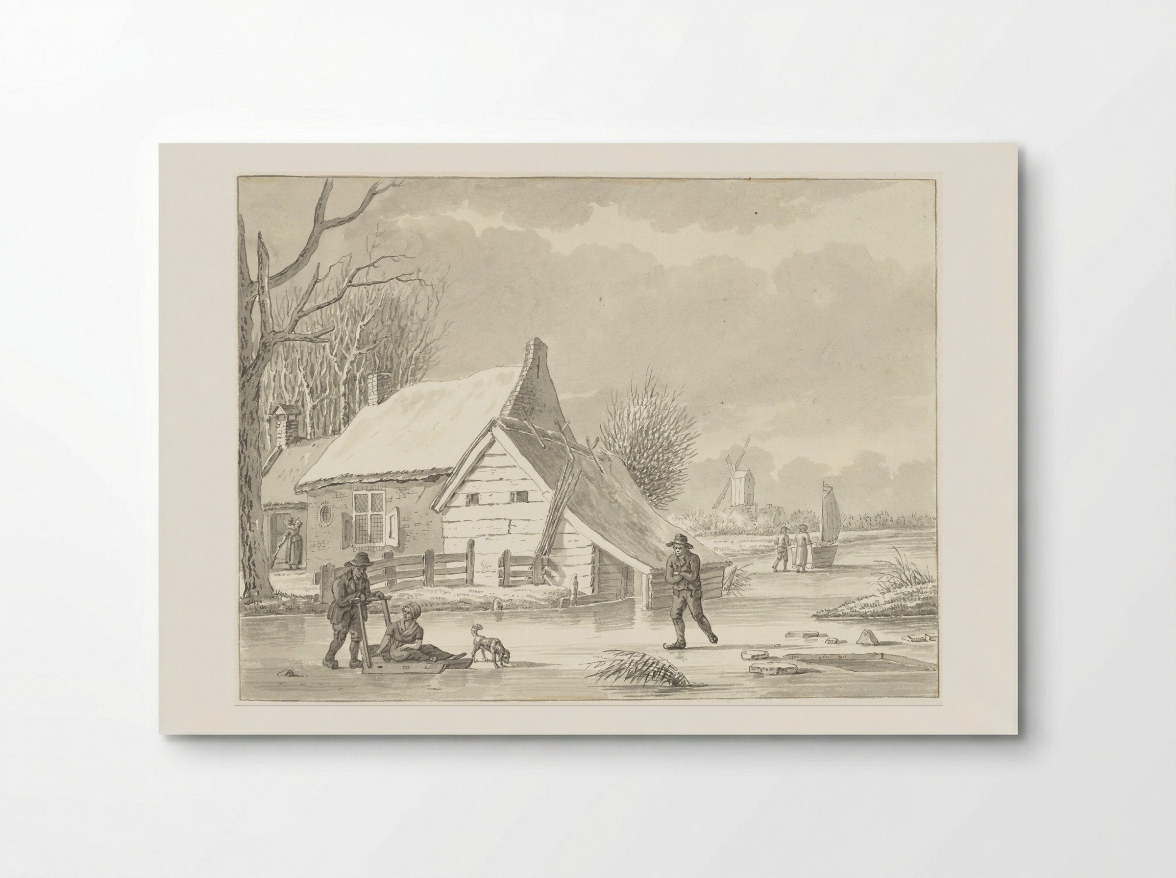 Slede en schaatsenrijder op een bevroren vaart - G.A. de Wildt - Poster