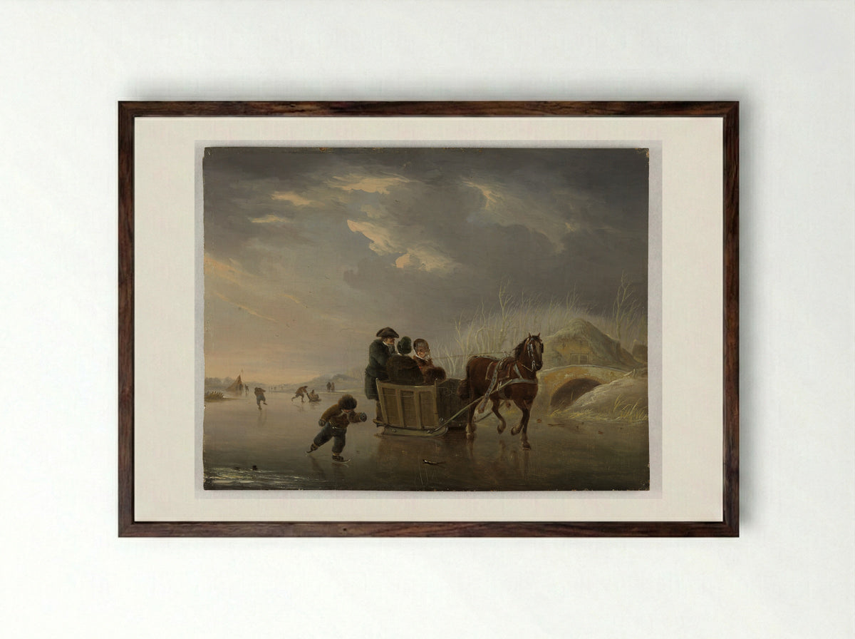 Sledevaart op het ijs - Andries Vermeulen - Framed Print Dark Wood