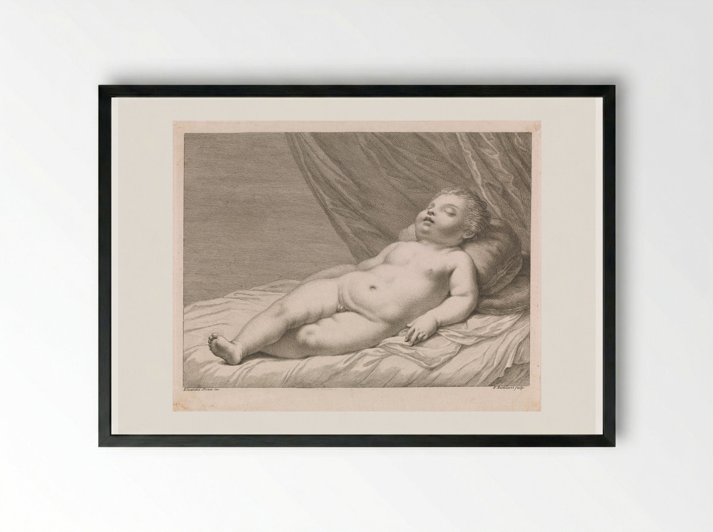 Sleeping Child - Francesco Bartolozzi - Framed Print Black