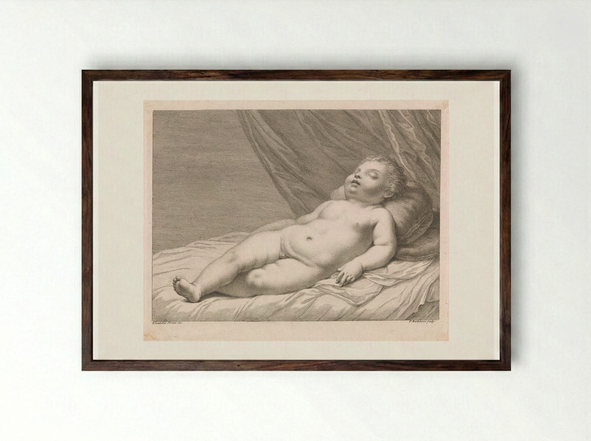 Sleeping Child - Francesco Bartolozzi - Framed Print Dark Wood