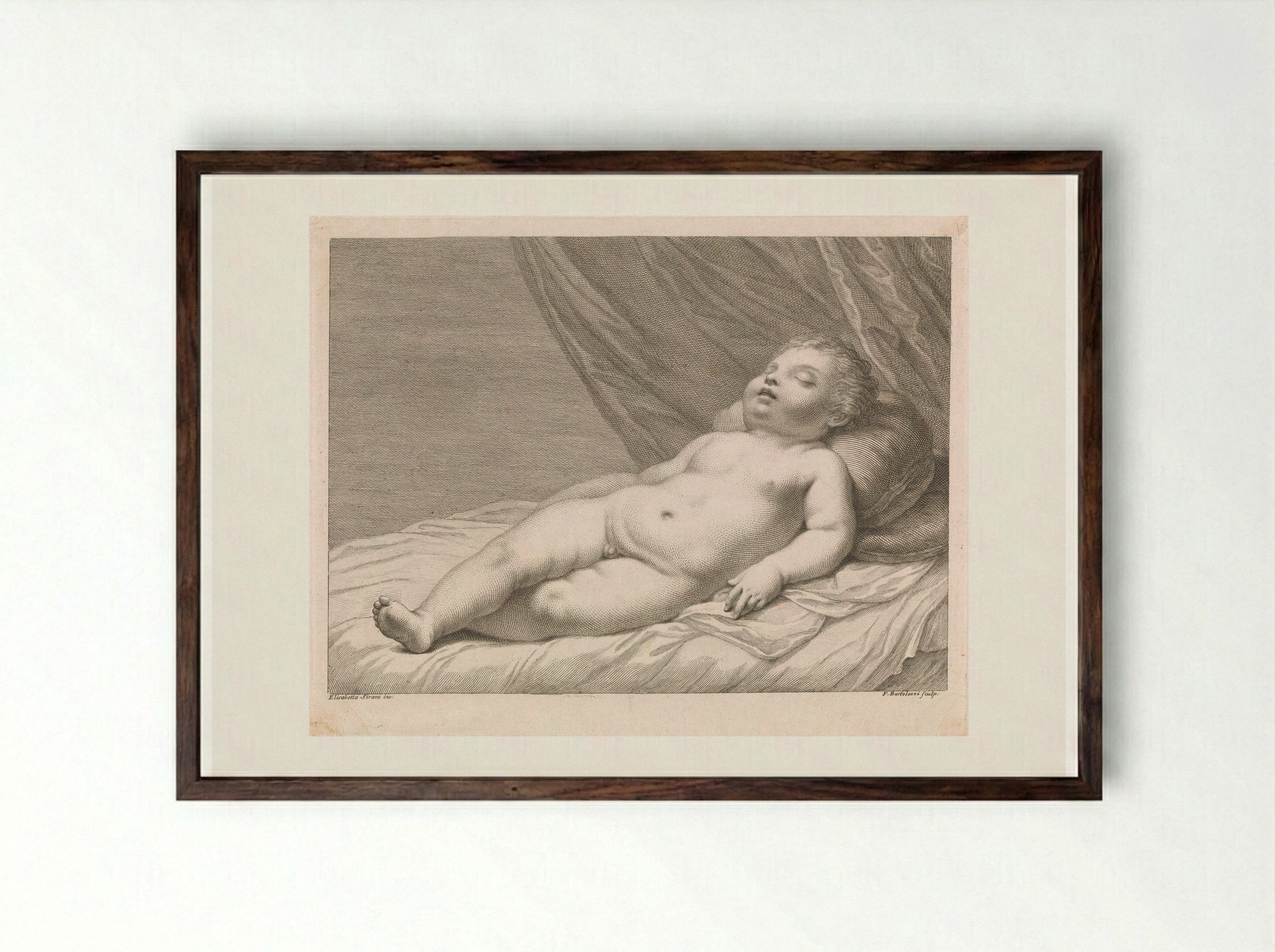 Sleeping Child - Francesco Bartolozzi - Framed Print Dark Wood