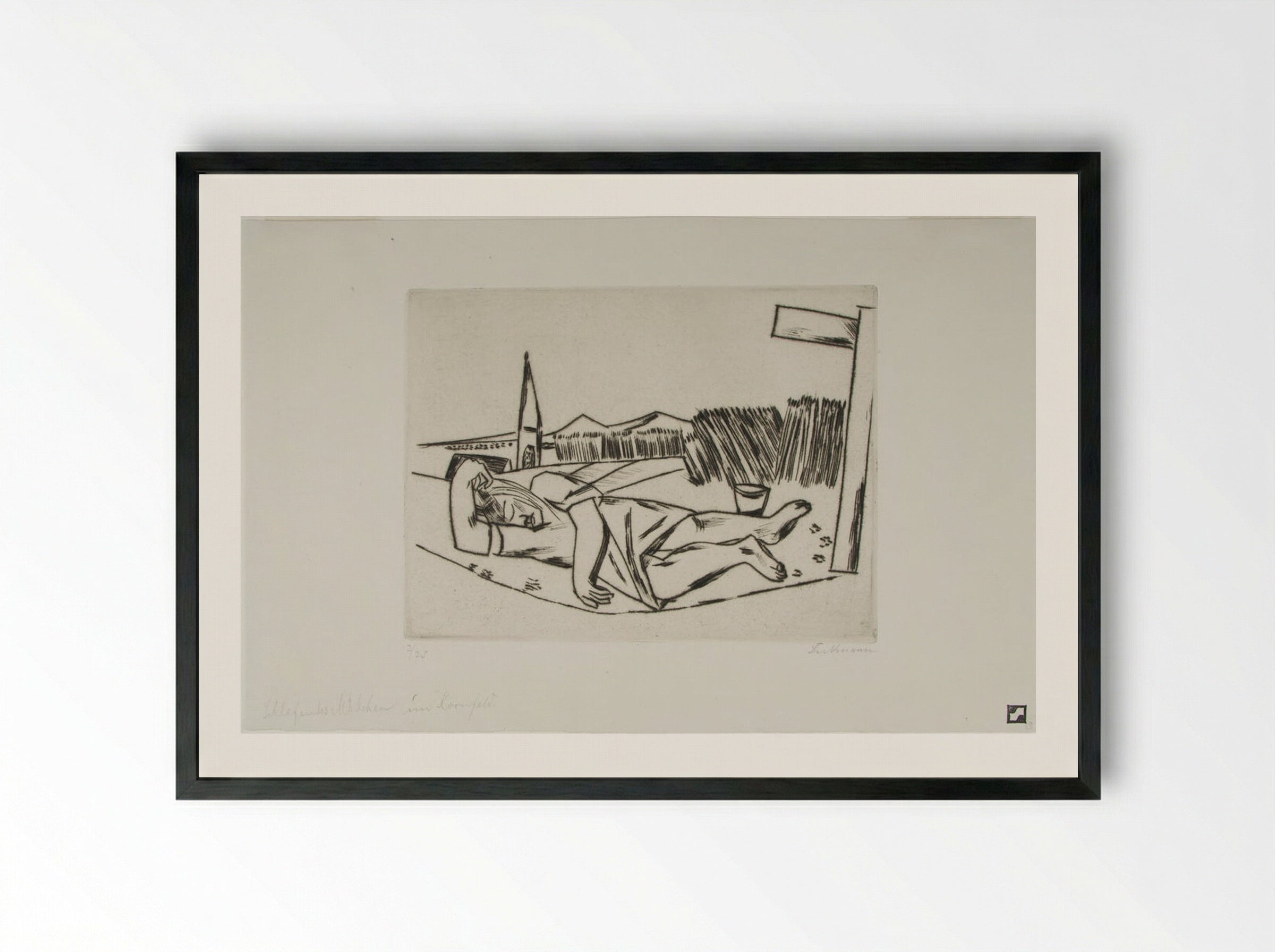 Sleeping Girl in Grain Field - Max Beckmann - Framed Print Black