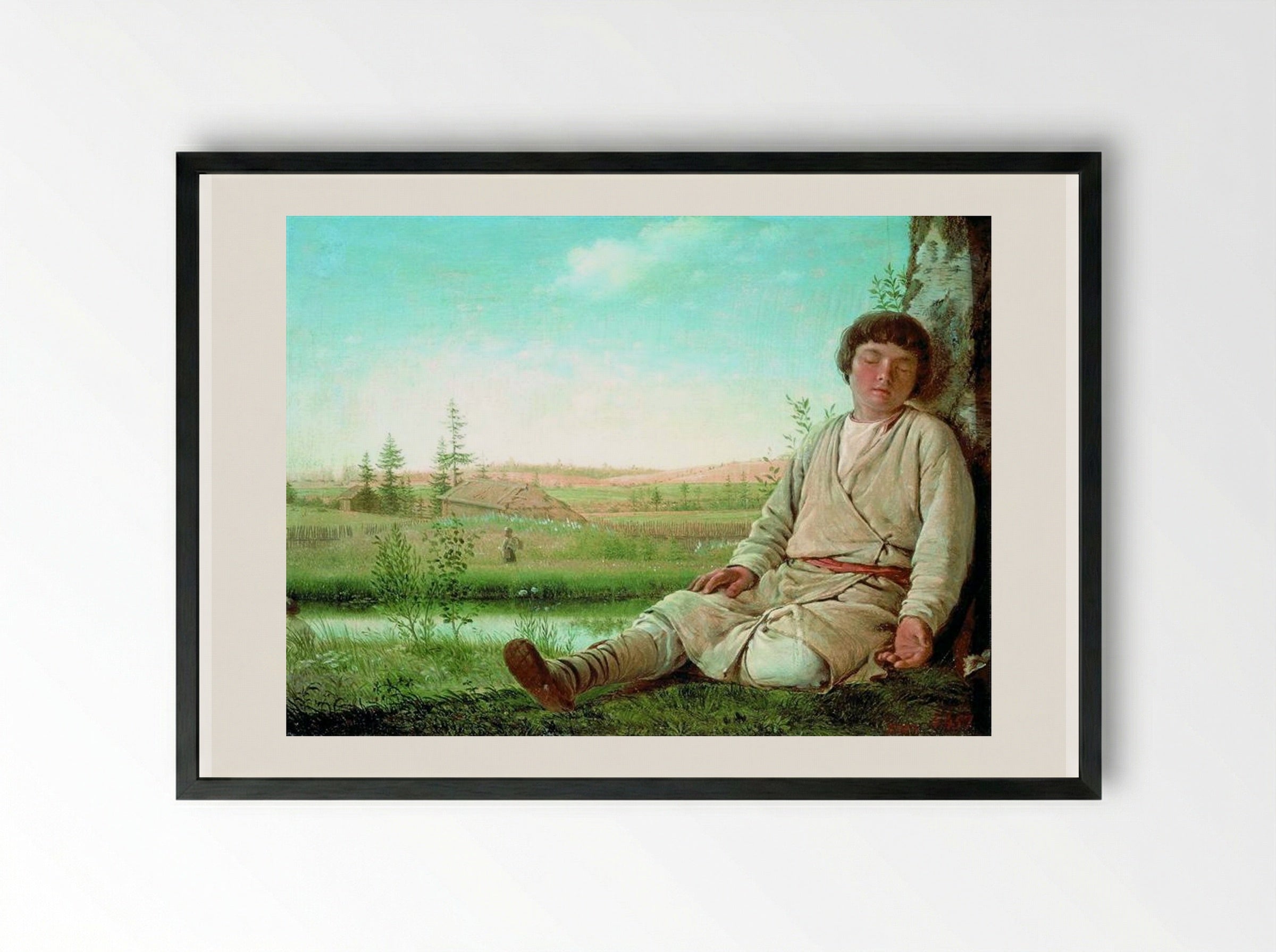 Sleeping Herd-Boy - Alexey Venetsianov - Framed Print Black