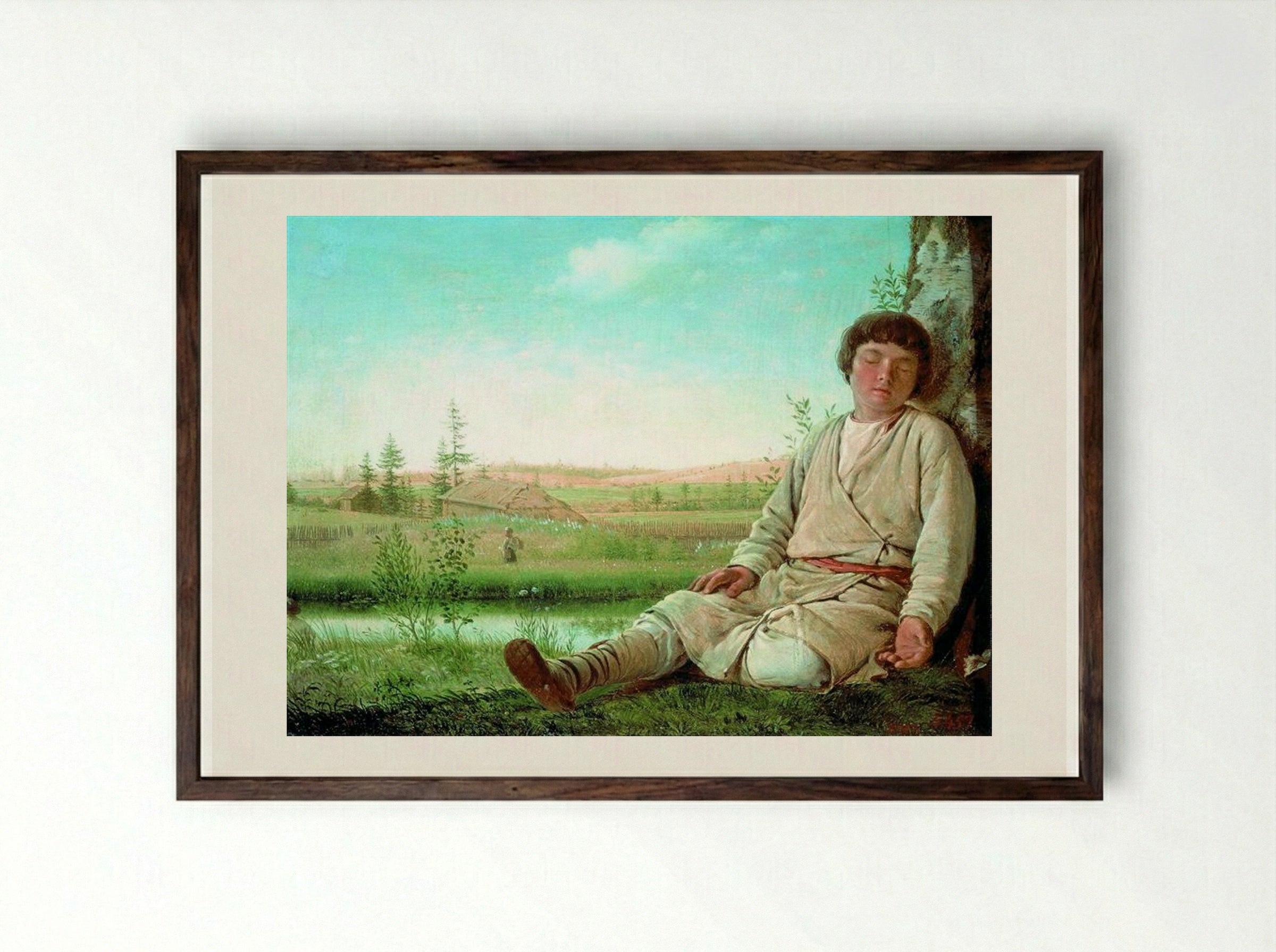 Sleeping Herd-Boy - Alexey Venetsianov - Framed Print Dark Wood