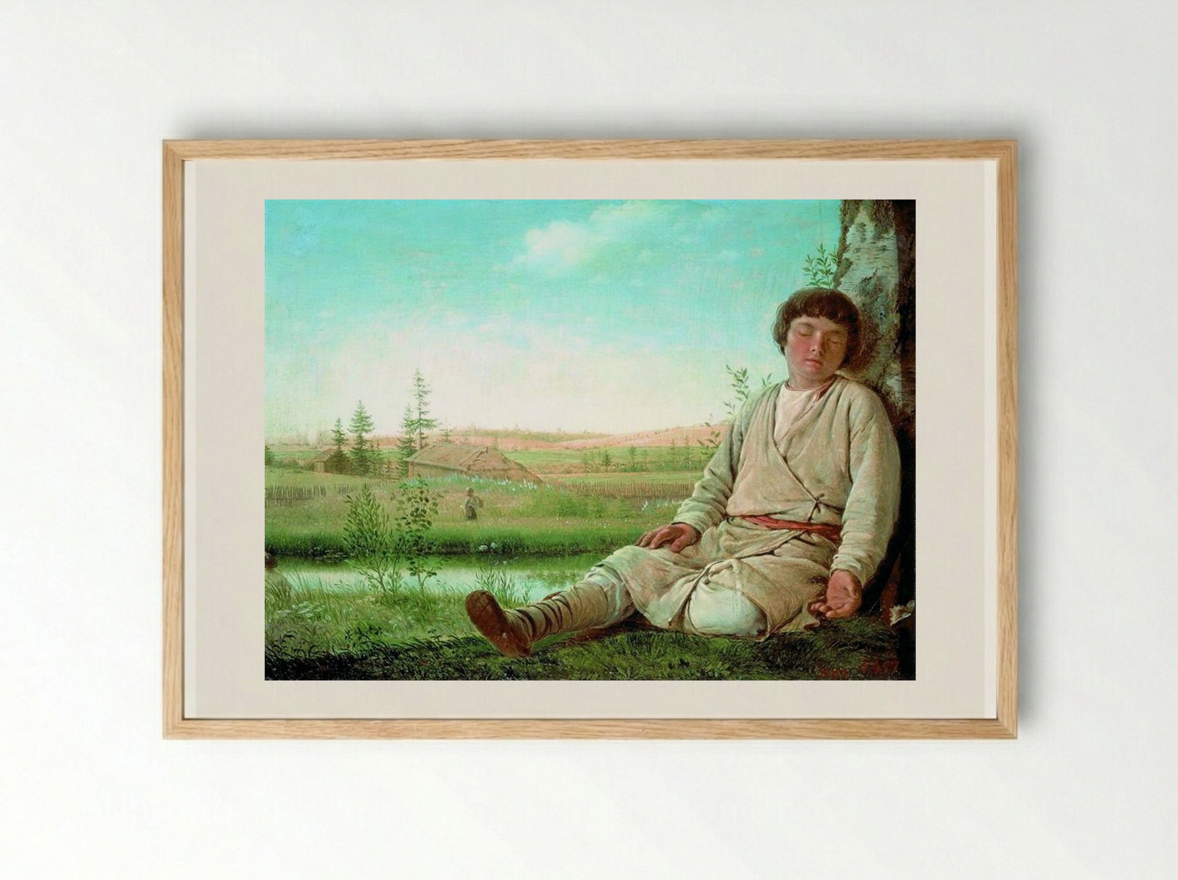 Sleeping Herd-Boy - Alexey Venetsianov - Framed Print Wood