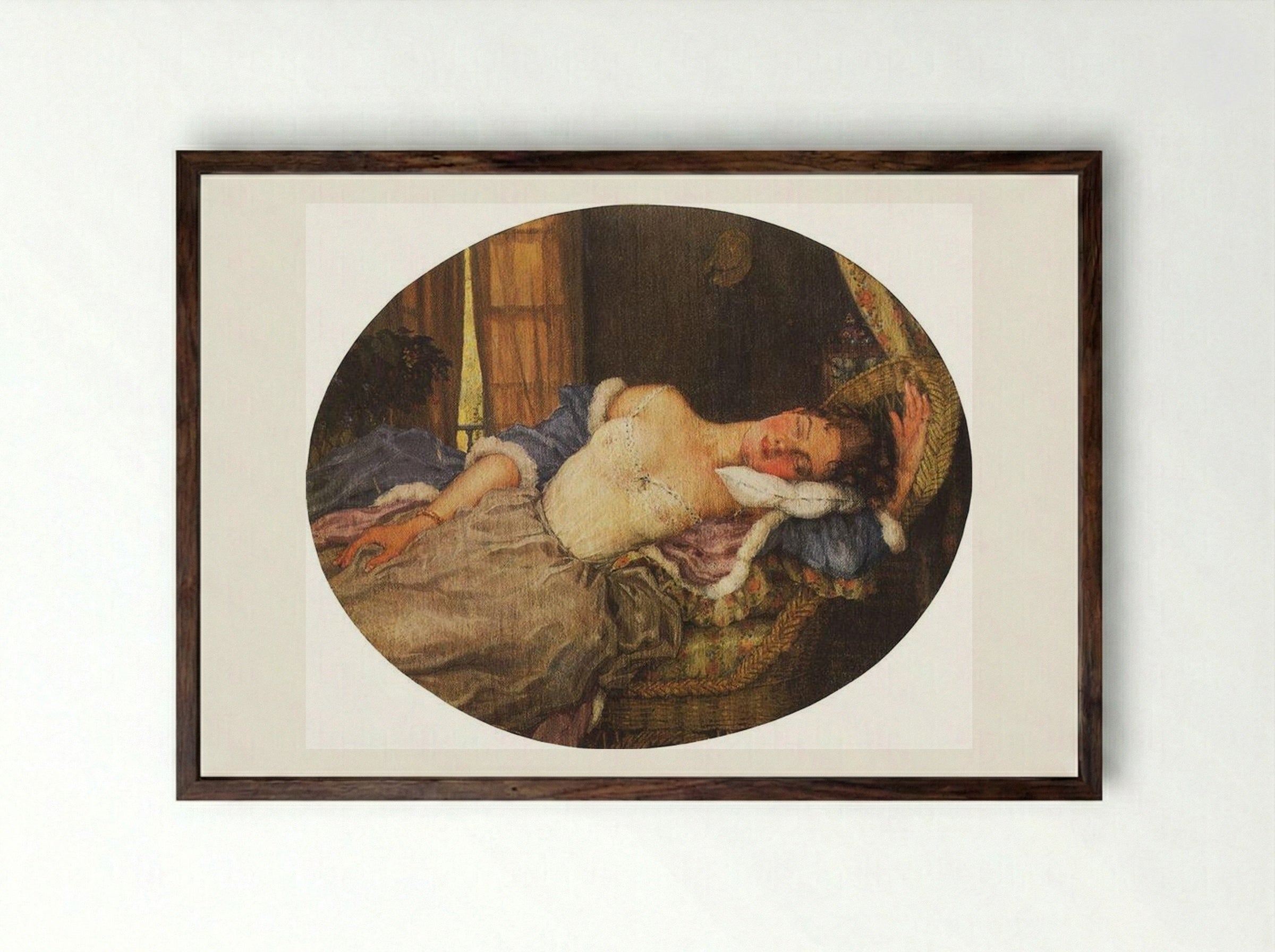 Sleeping Young Woman - Konstantin Somov - Framed Print Dark Wood