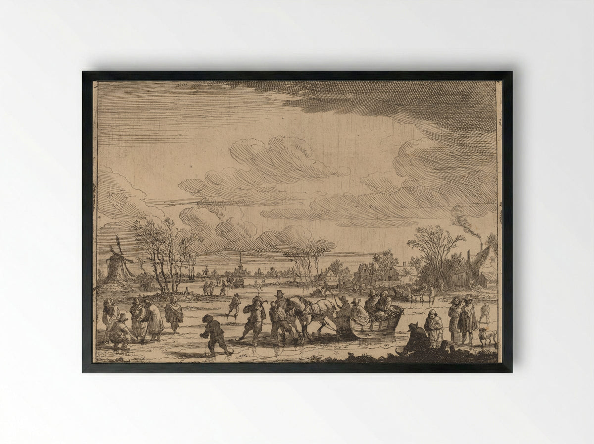 Sleigh on the Ice - Pieter Bout - Framed Print Black