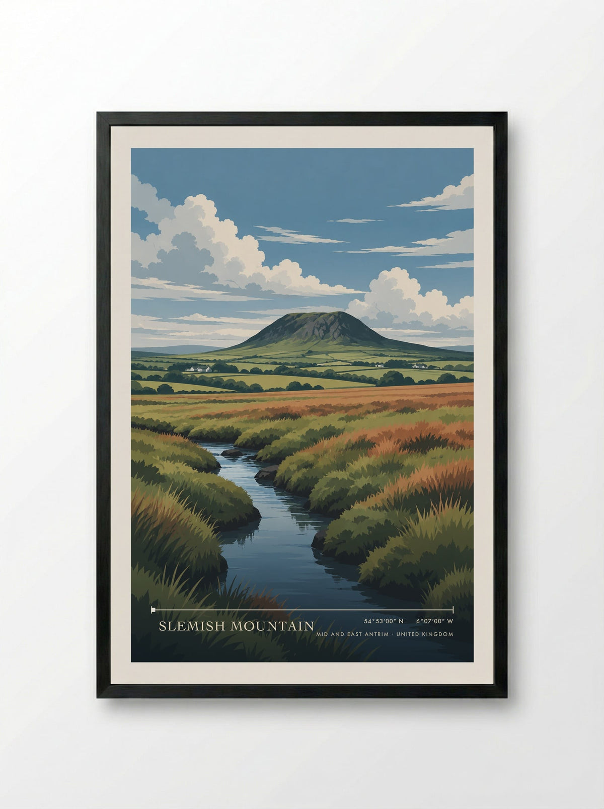 Slemish Mountain, Mid and East Antrim | Travel Poster - Framed Print Black