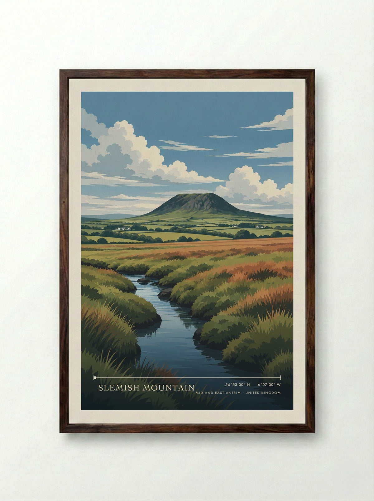Slemish Mountain, Mid and East Antrim | Travel Poster - Framed Print Dark Wood