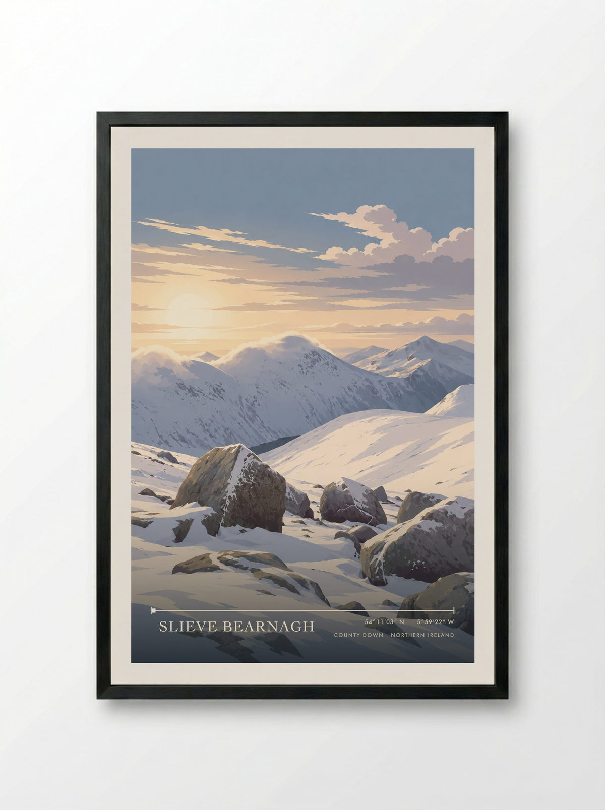 Slieve Bearnagh, County Down | Travel Poster - Framed Print Black