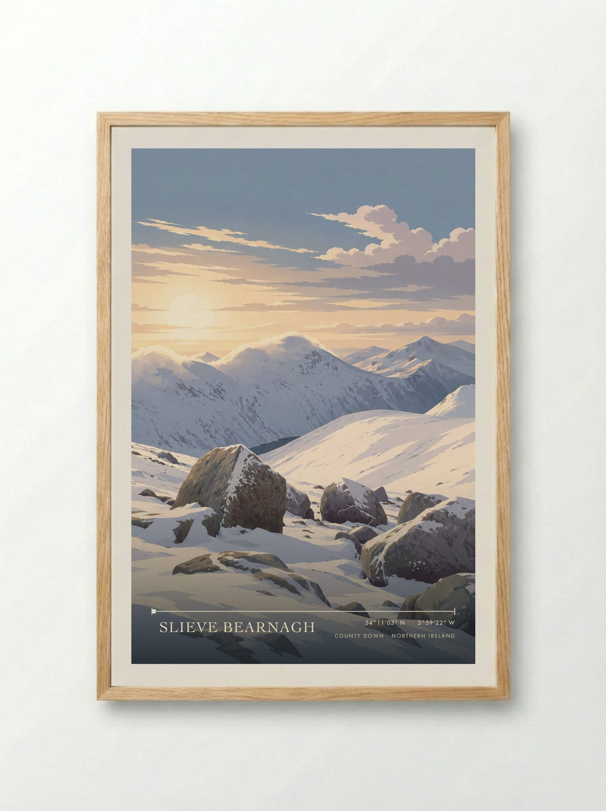 Slieve Bearnagh, County Down | Travel Poster - Framed Print Wood