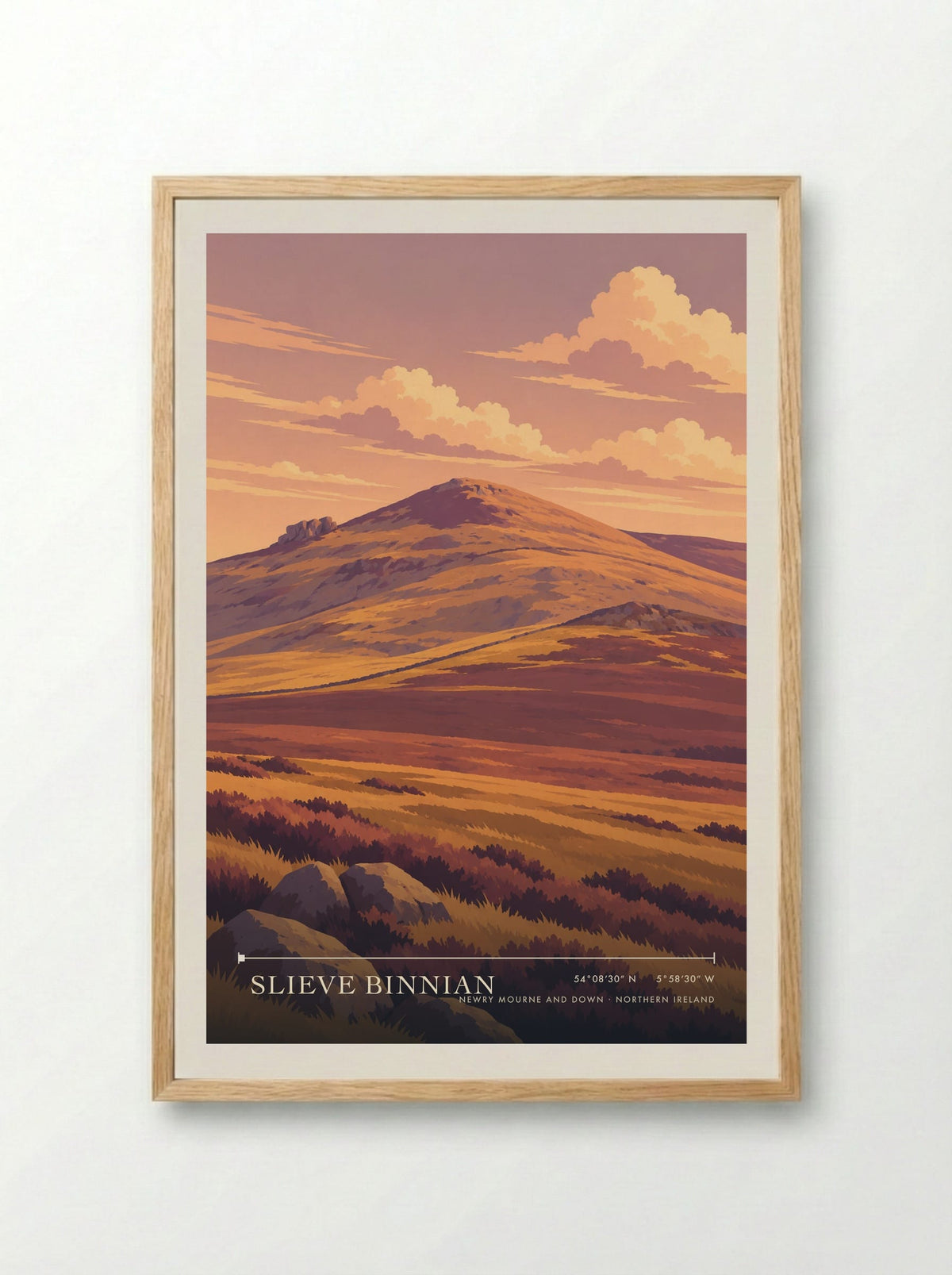 Slieve Binnian, Newry Mourne and Down | Travel Poster - Framed Print Wood