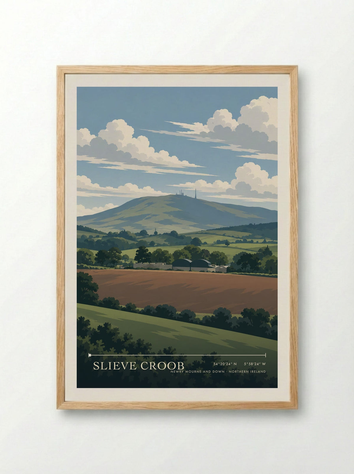 Slieve Croob, Newry Mourne and Down | Travel Poster - Framed Print Wood