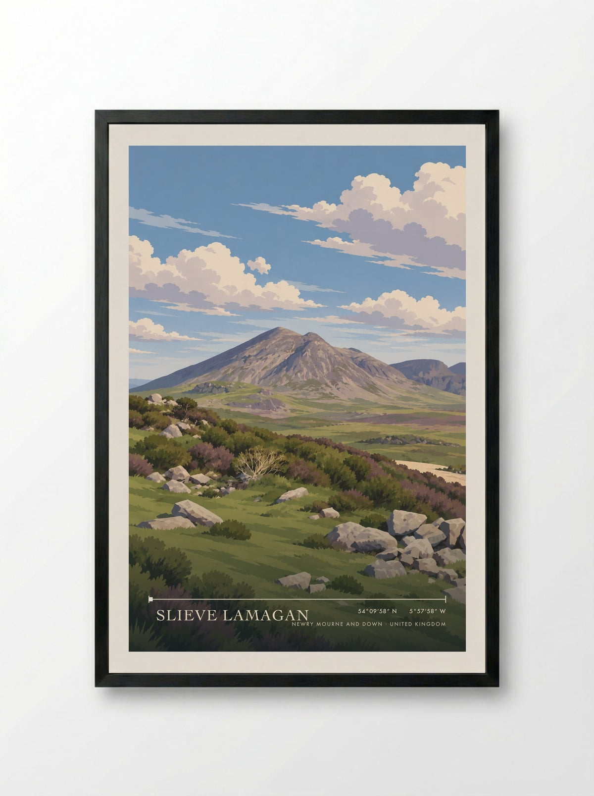 Slieve Lamagan, Newry Mourne and Down | Travel Poster - Framed Print Black