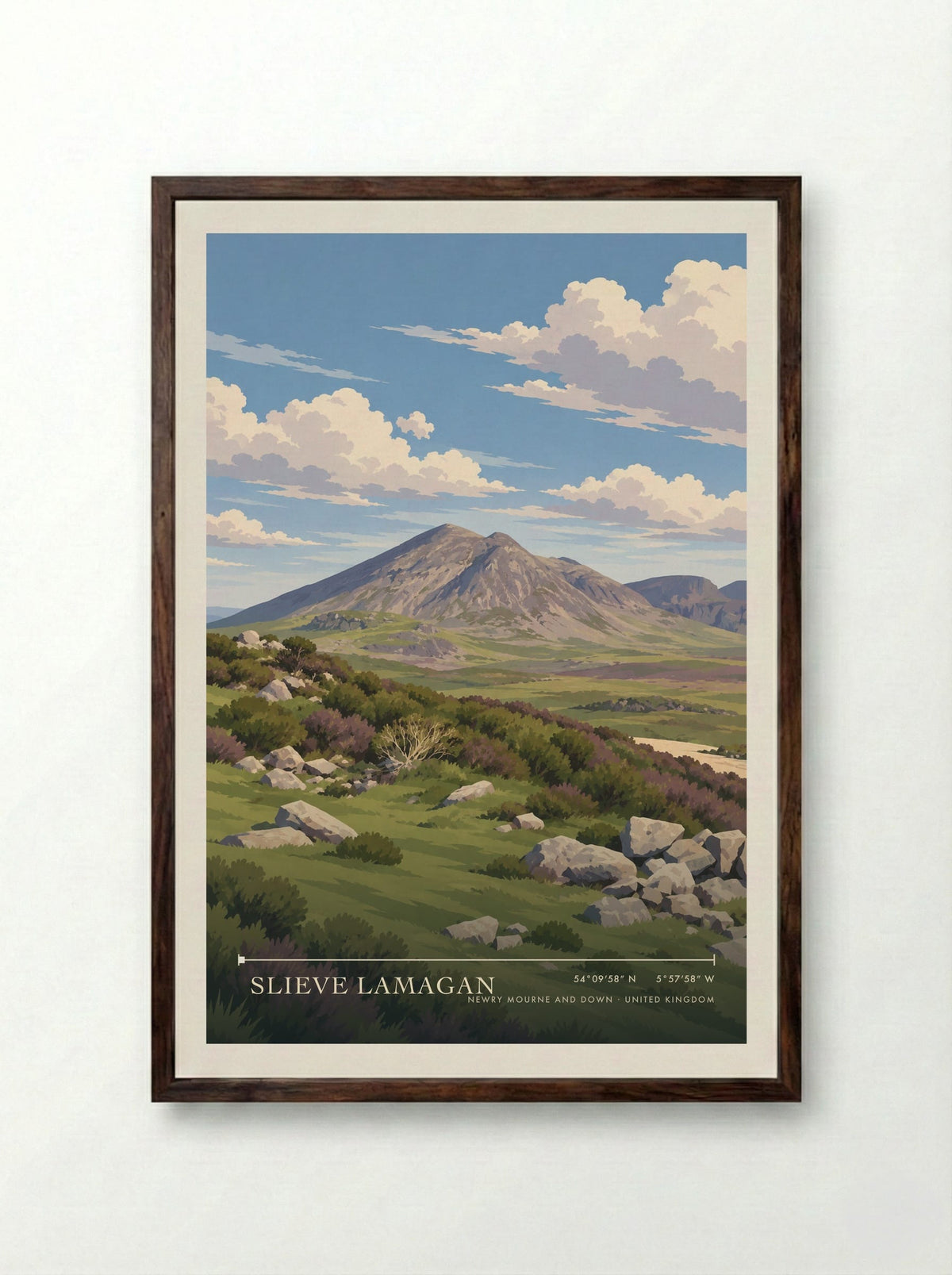 Slieve Lamagan, Newry Mourne and Down | Travel Poster - Framed Print Dark Wood