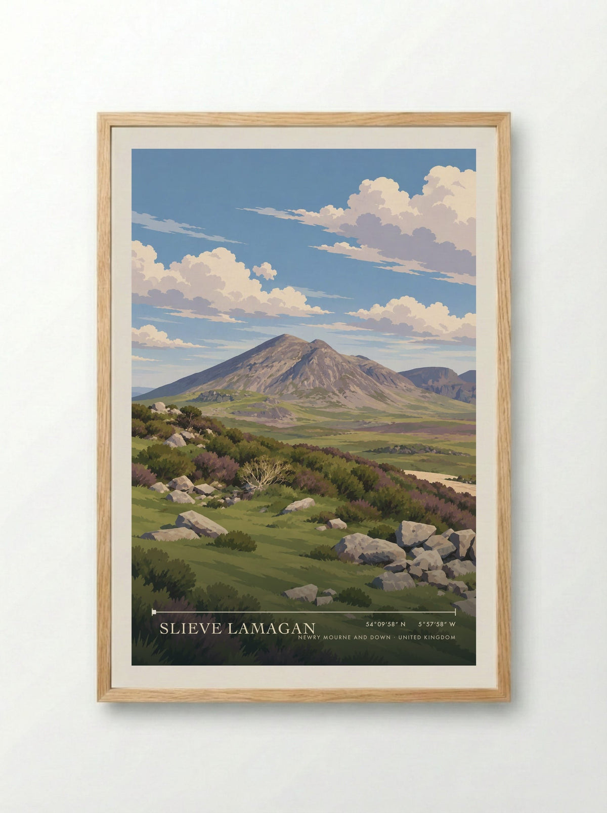 Slieve Lamagan, Newry Mourne and Down | Travel Poster - Framed Print Wood
