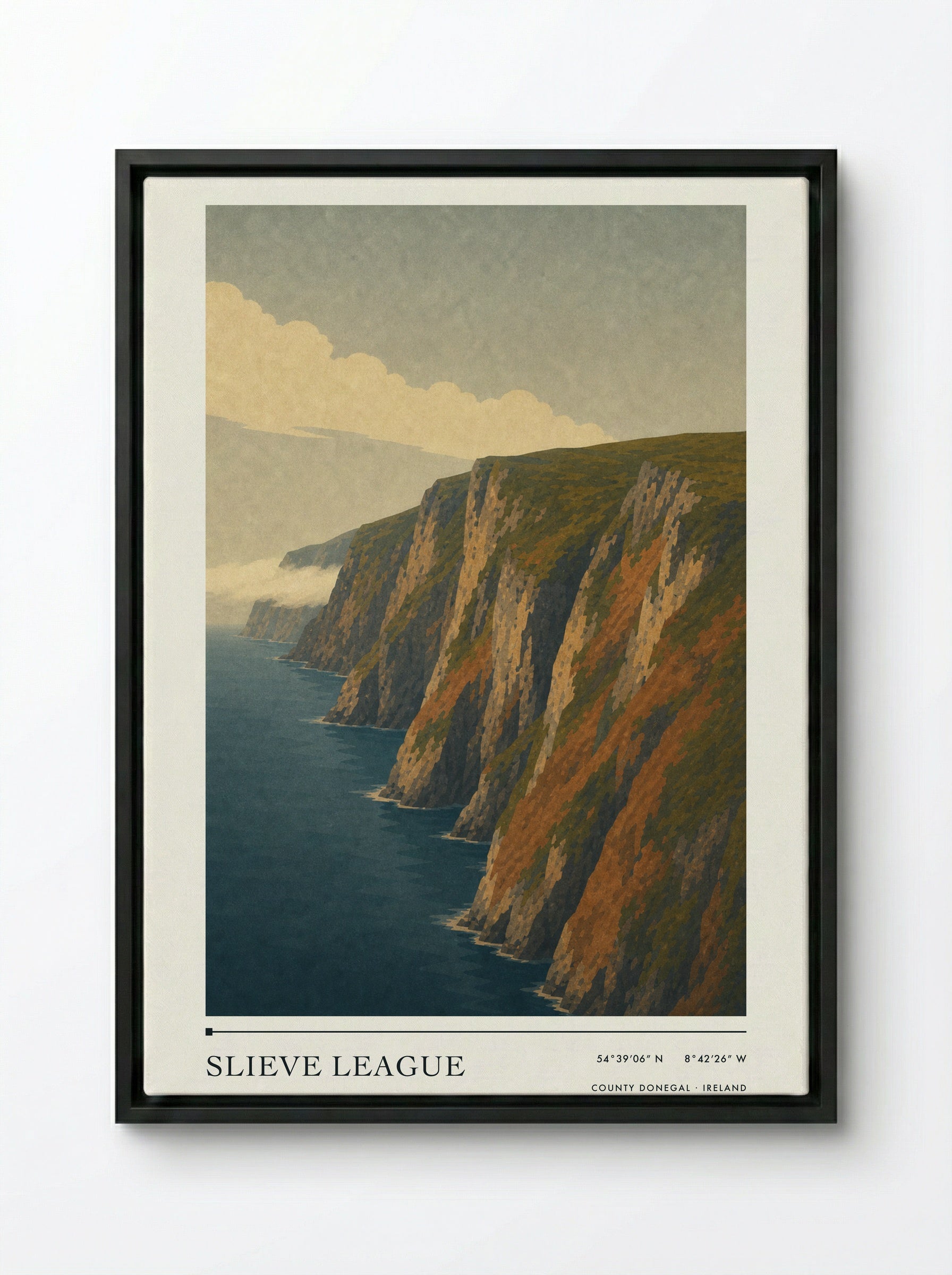 Slieve League Travel Poster Artwork - Framed Canvas Black