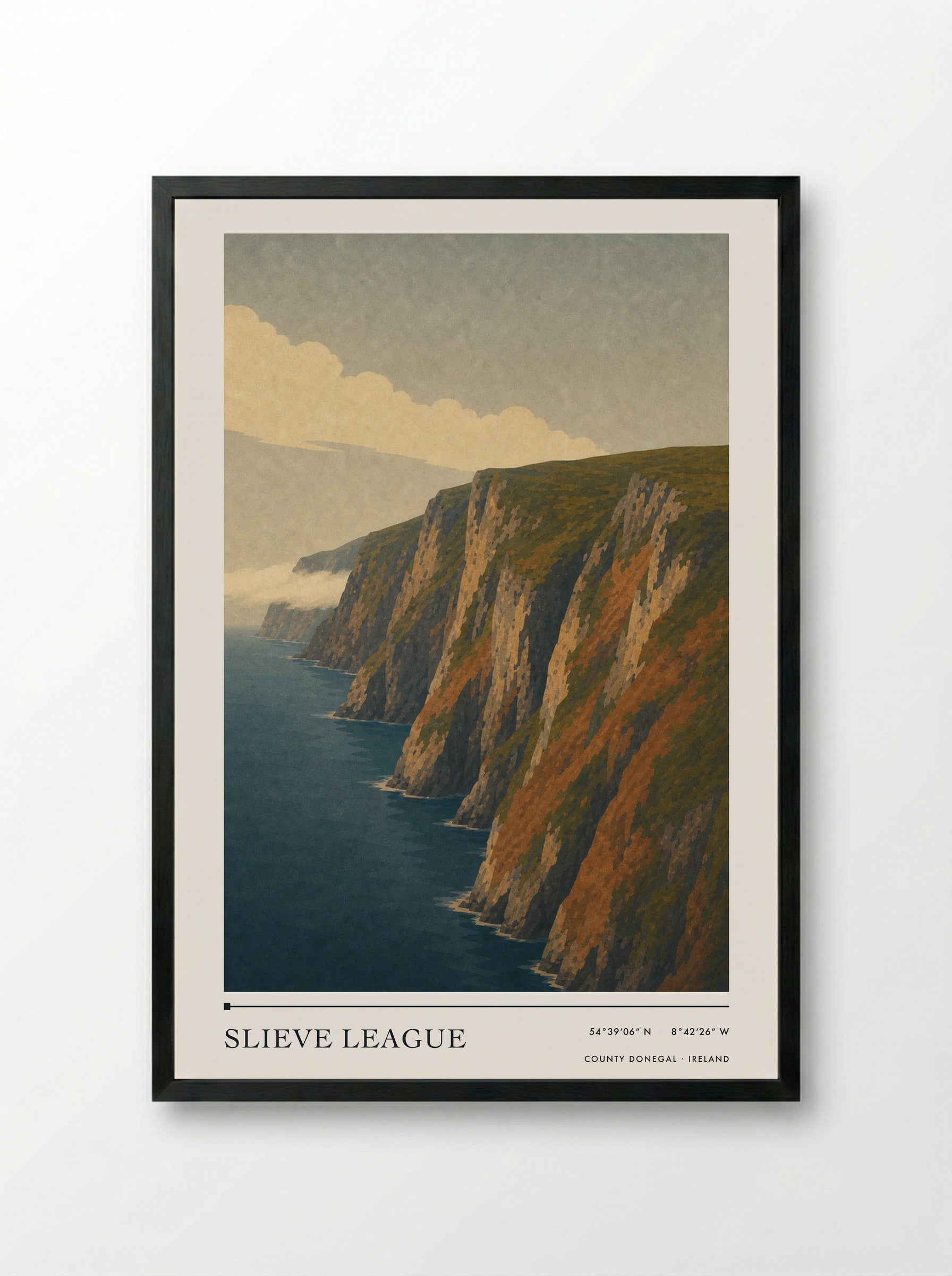 Slieve League Travel Poster Artwork - Framed Print Black