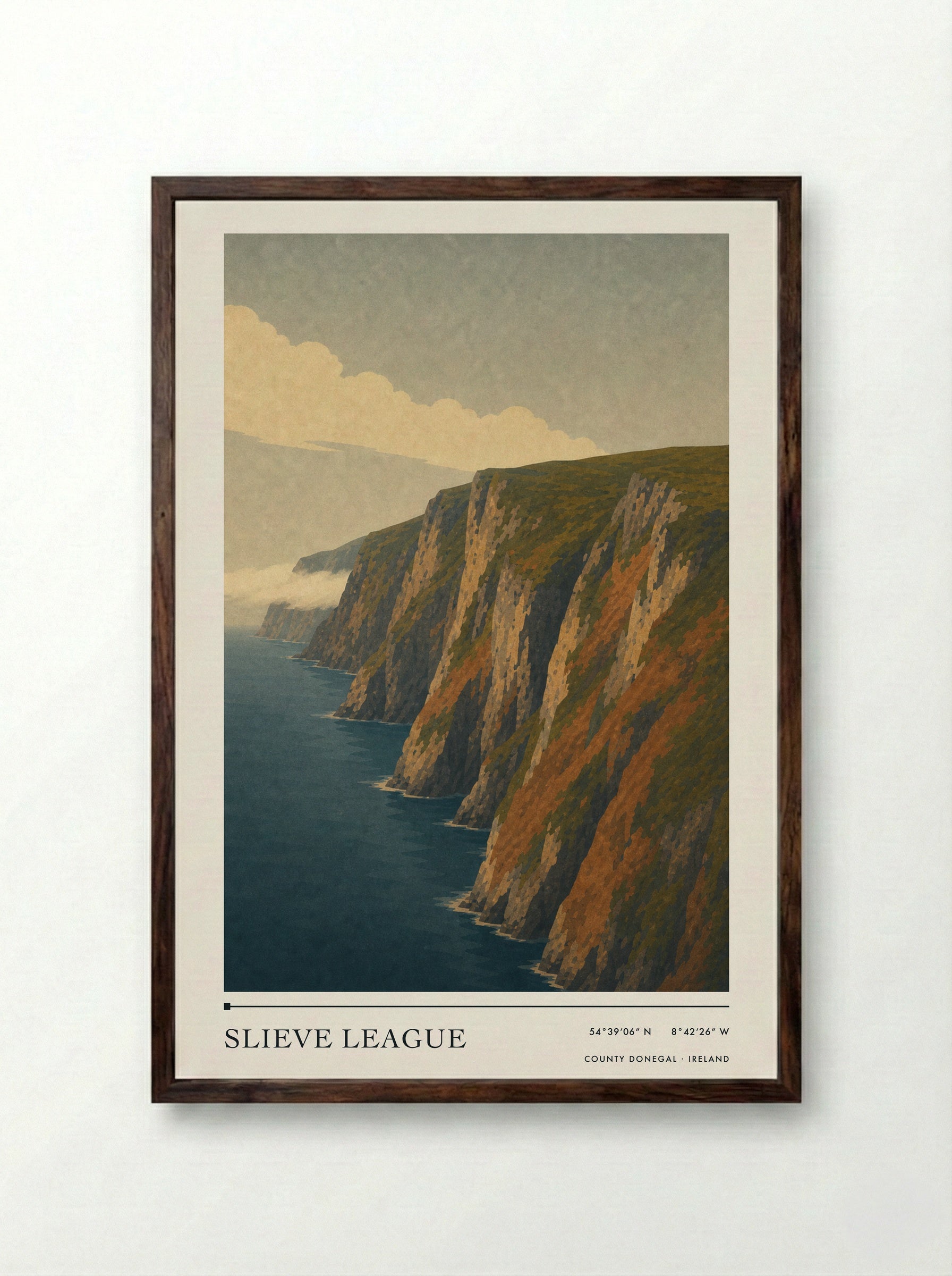 Slieve League Travel Poster Artwork - Framed Print Dark Wood
