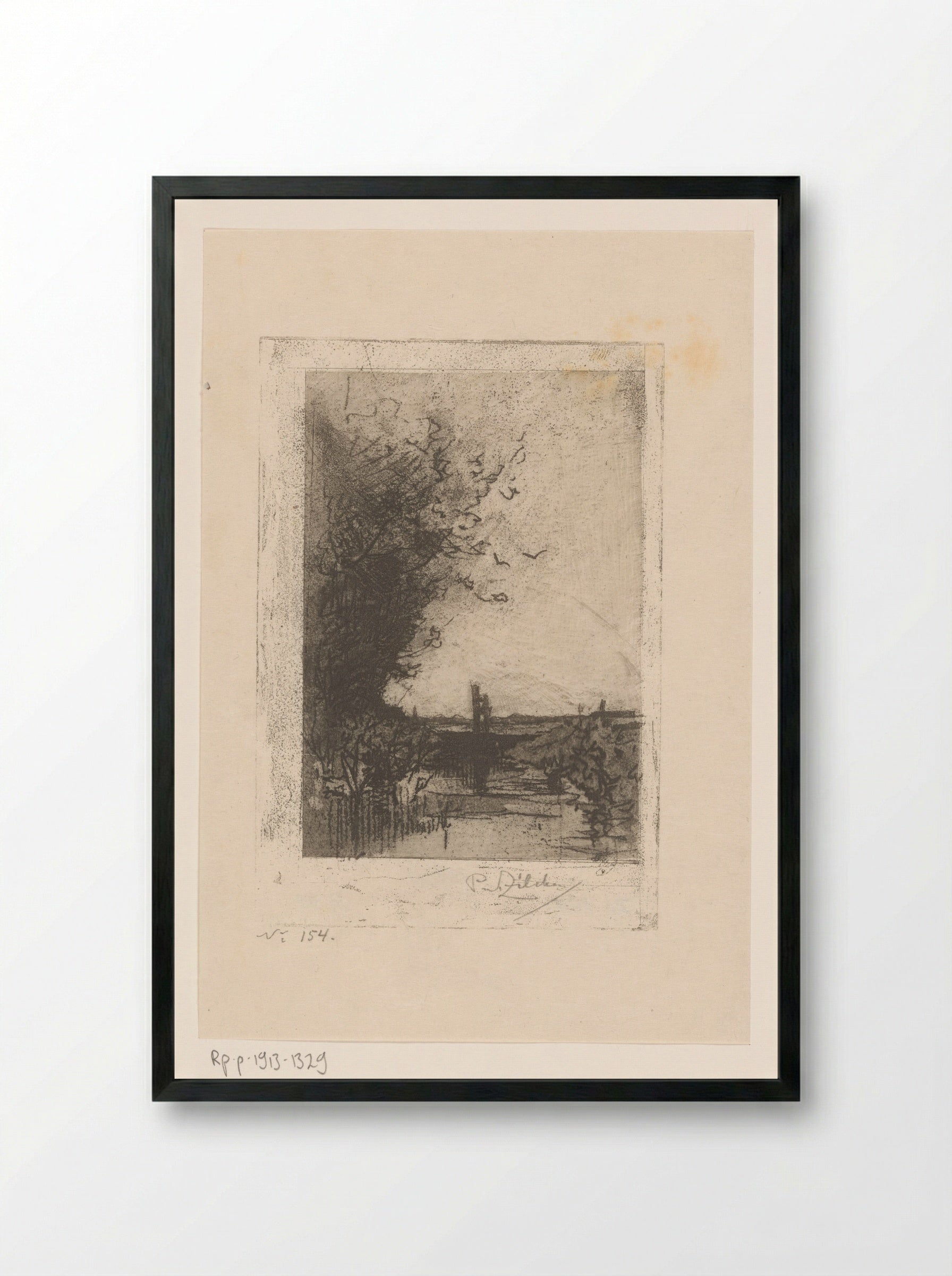 Sloot met bomen (Ditch with Trees) - Philip Zilcken - Framed Print Black