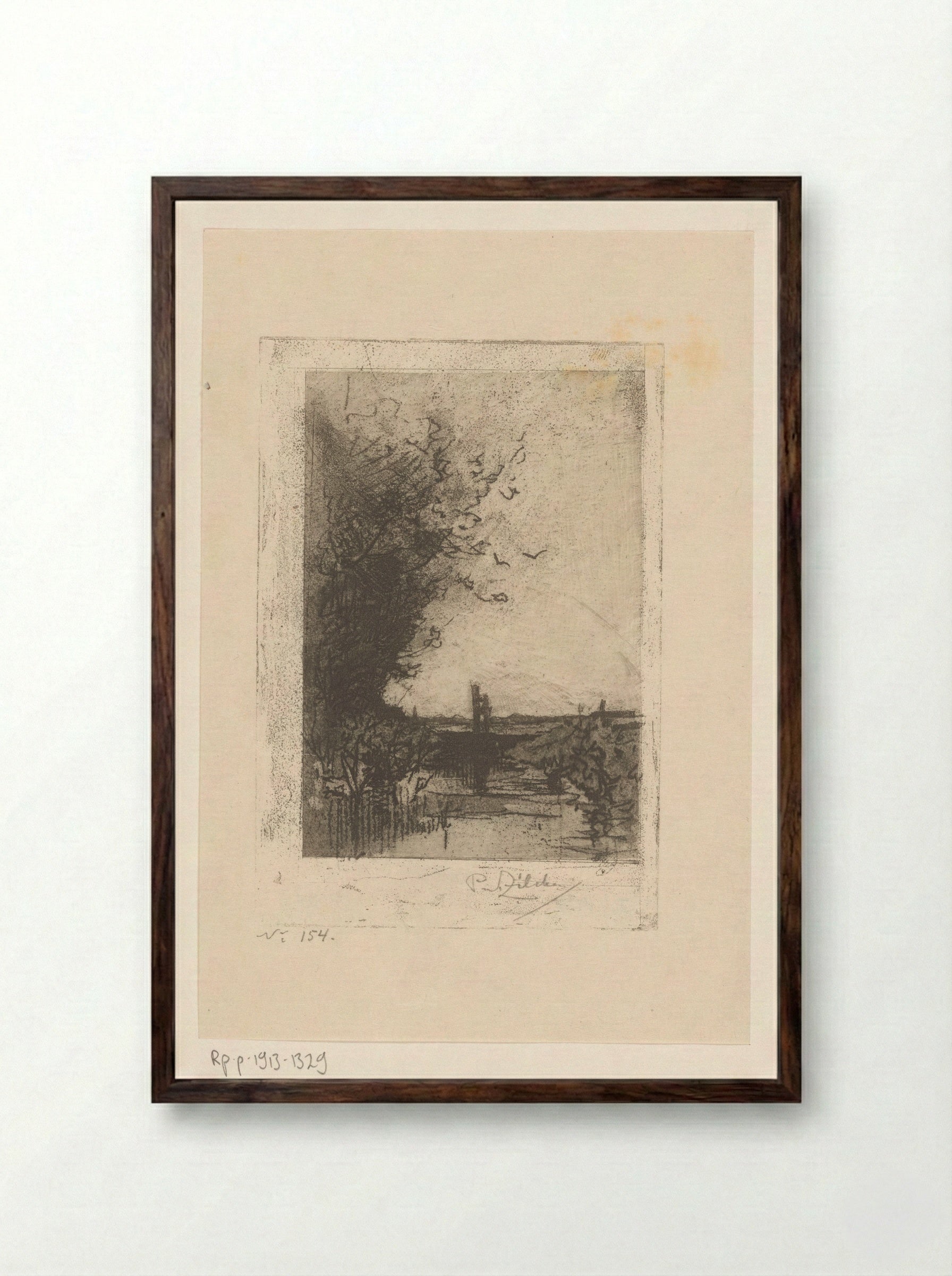 Sloot met bomen (Ditch with Trees) - Philip Zilcken - Framed Print Dark Wood