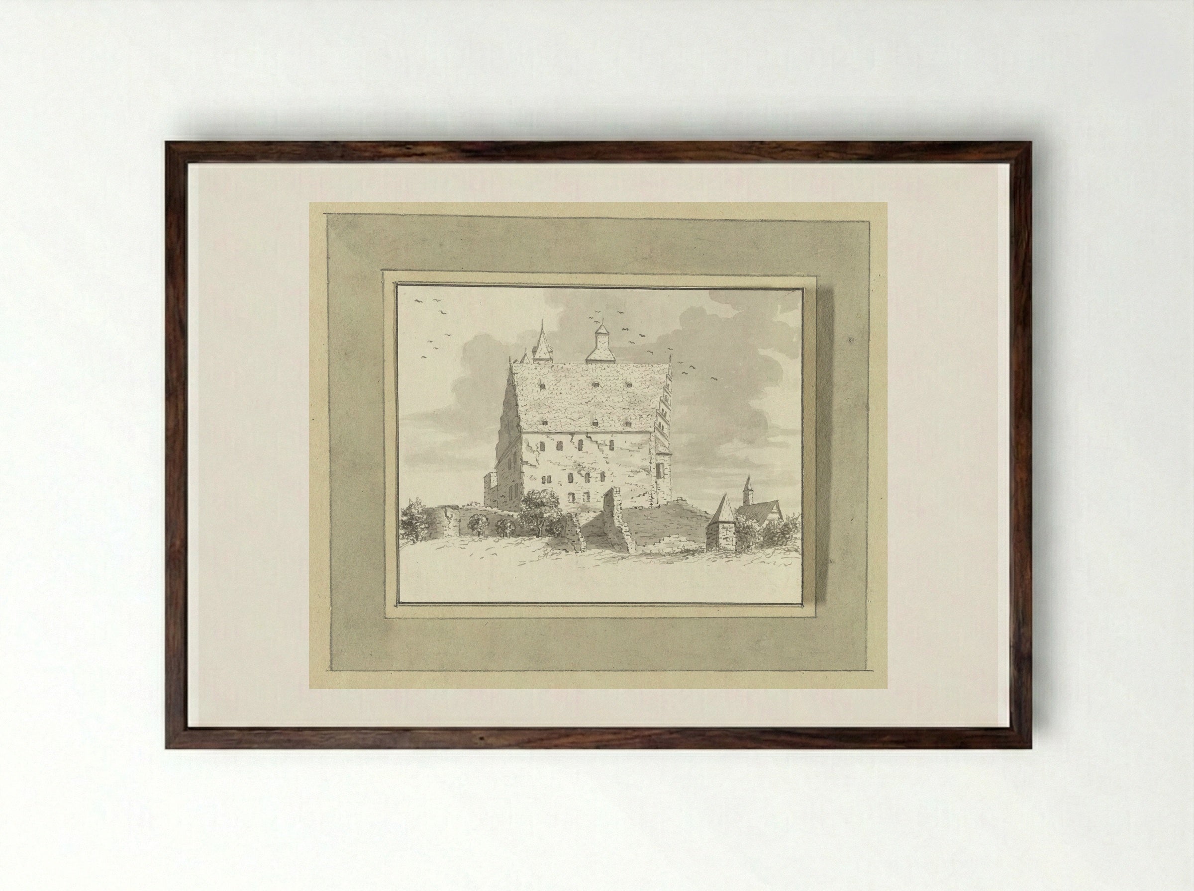 Slot te Kronenburg bij Frankfurt am Main - Ernst Willem Jan Bagelaar - Framed Print Dark Wood