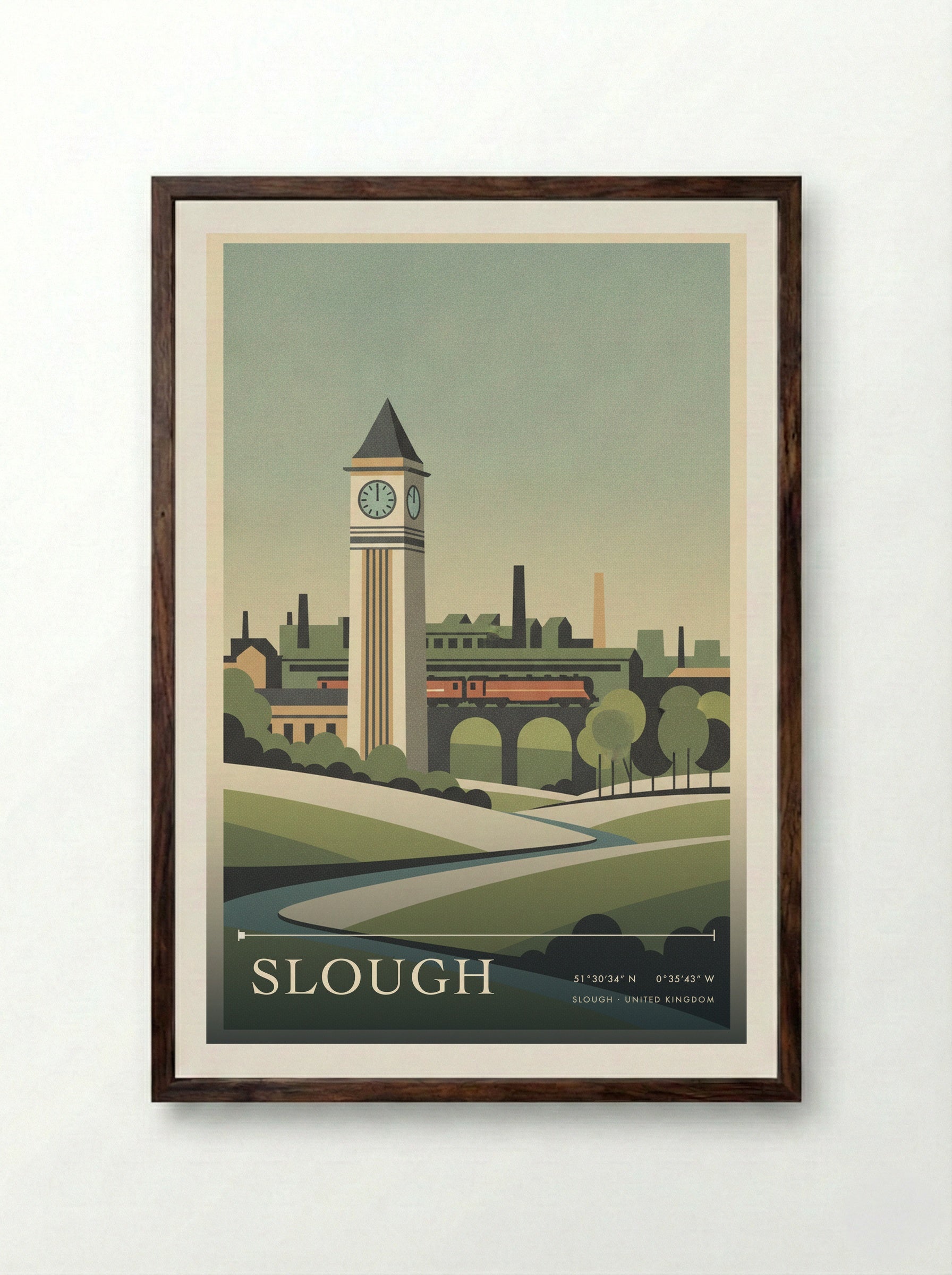 Slough United Kingdom Travel Poster - Framed Print Dark Wood