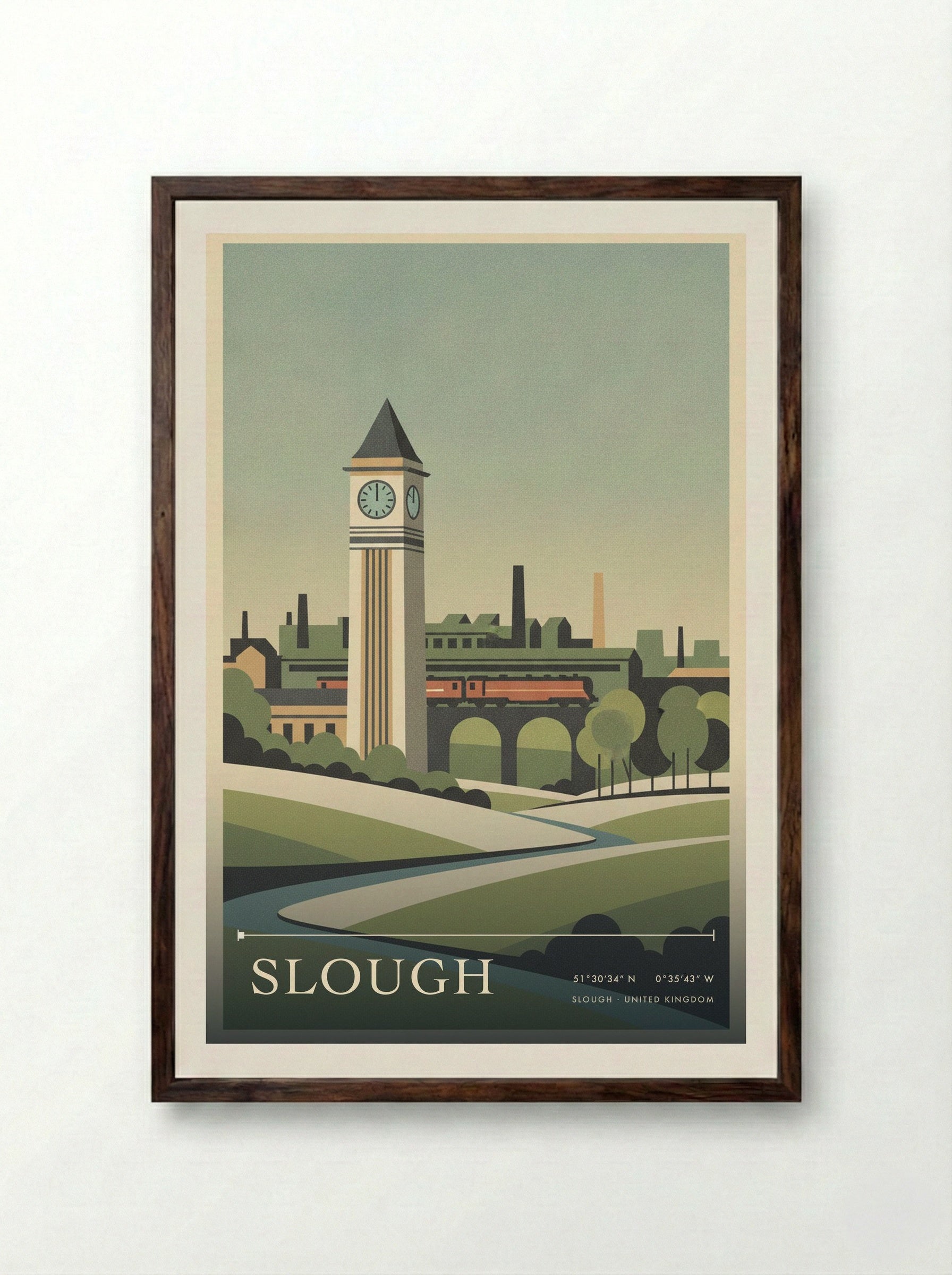 Slough United Kingdom Travel Poster - Framed Print Dark Wood