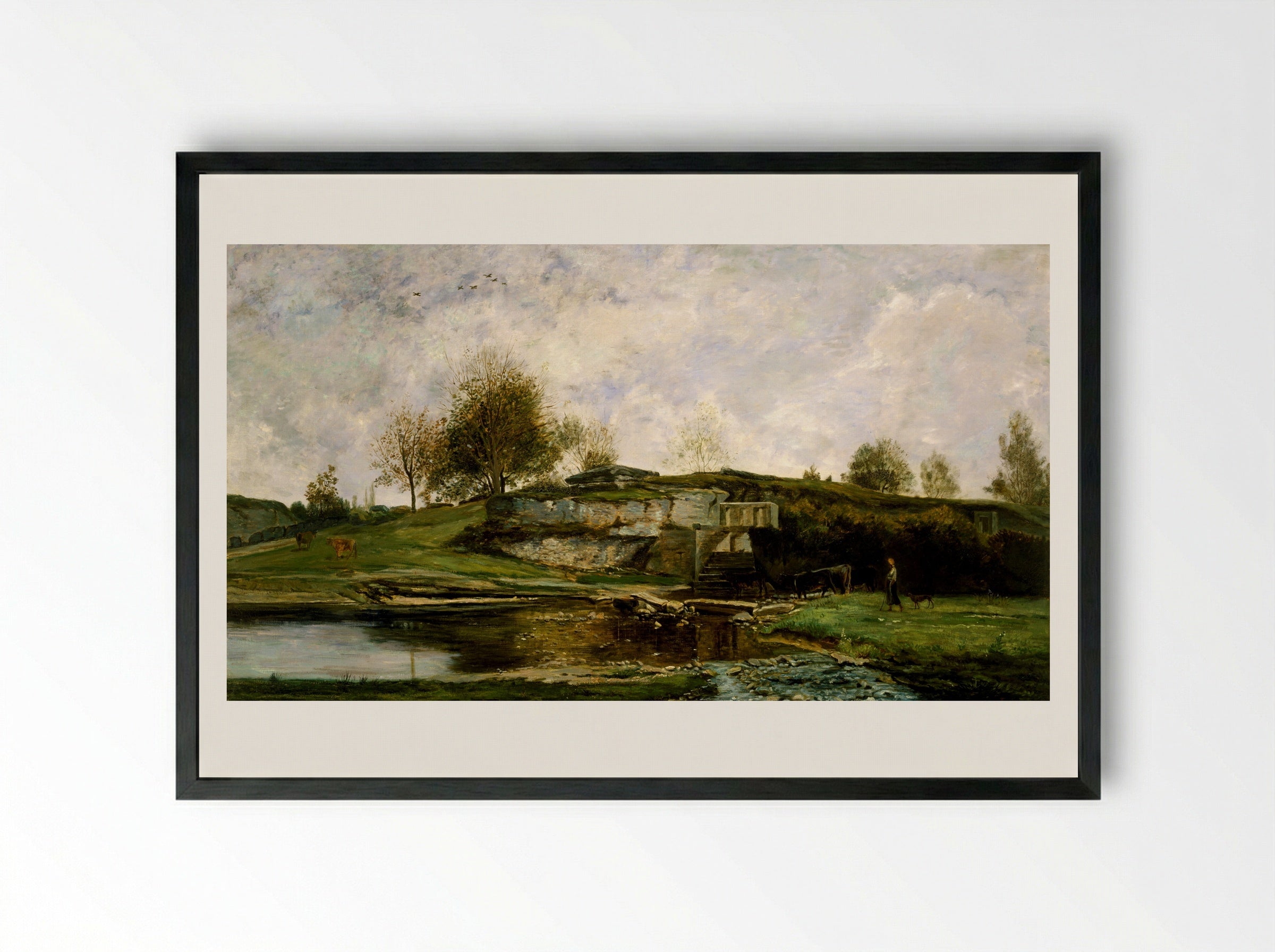 Sluice in the Optevoz Valley - Charles-François Daubigny - Framed Print Black