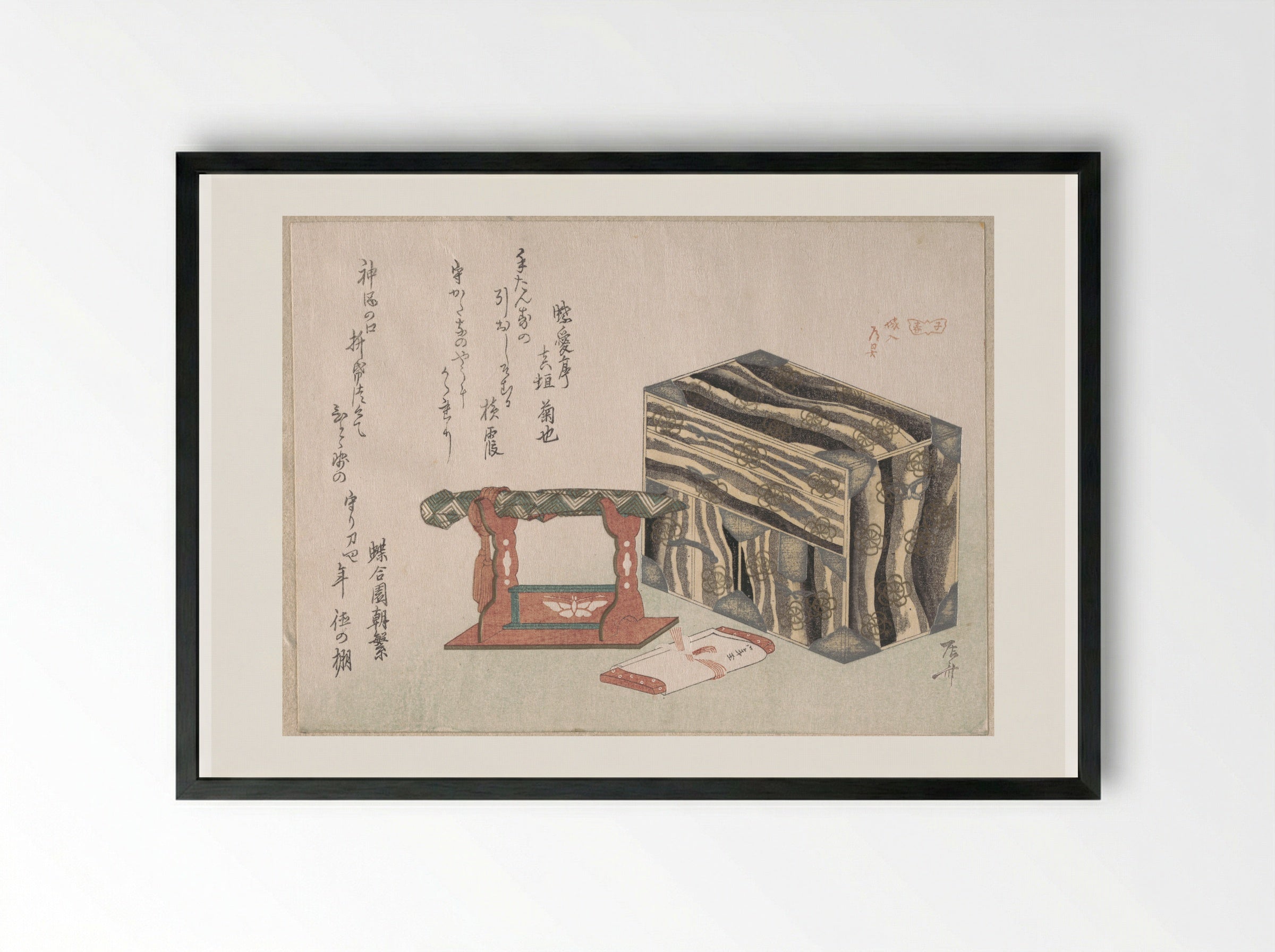 Small Cabinet and Sword Stand - Ryūryūkyo Shinsai - Framed Print Black