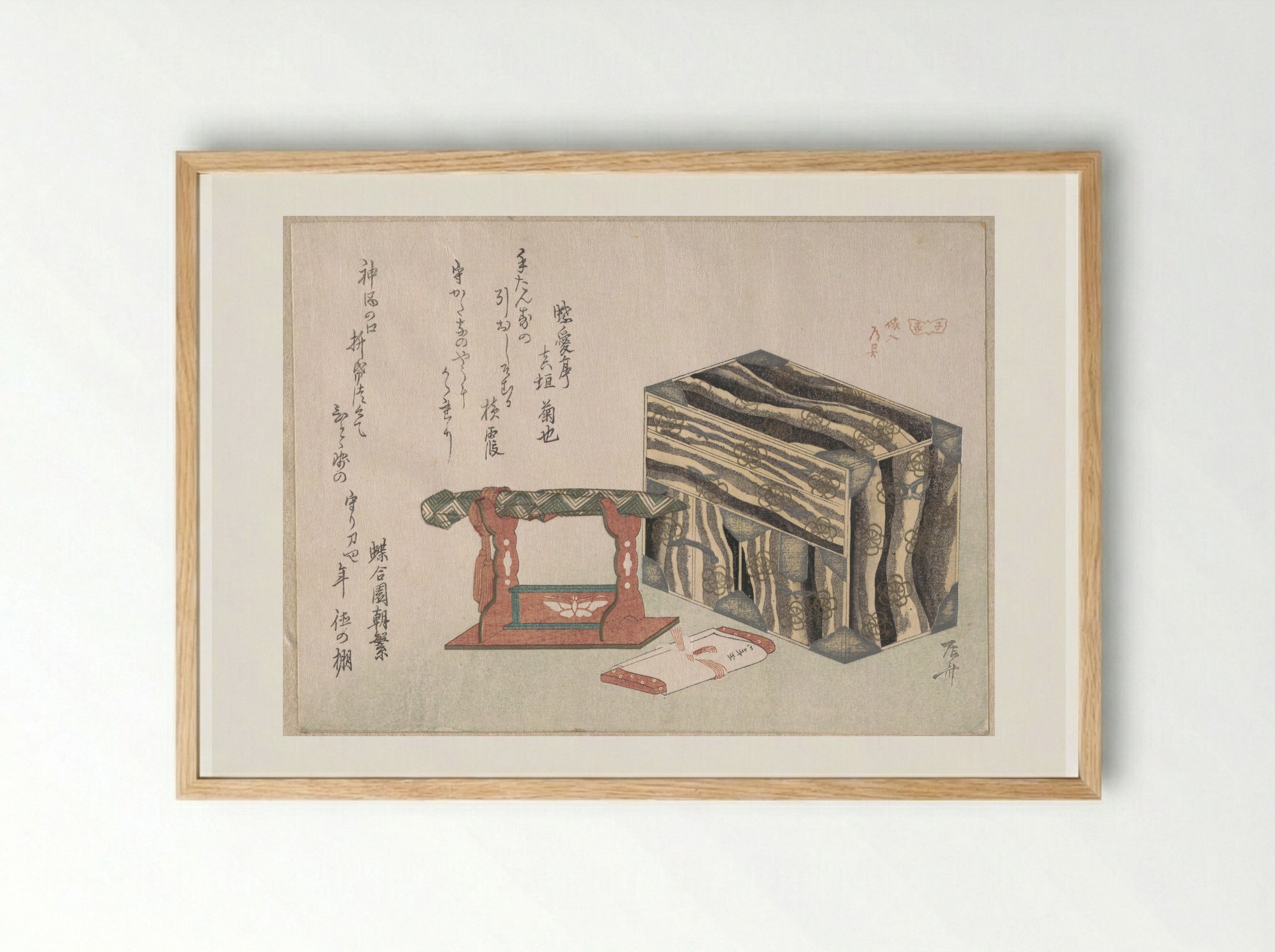 Small Cabinet and Sword Stand - Ryūryūkyo Shinsai - Framed Print Wood
