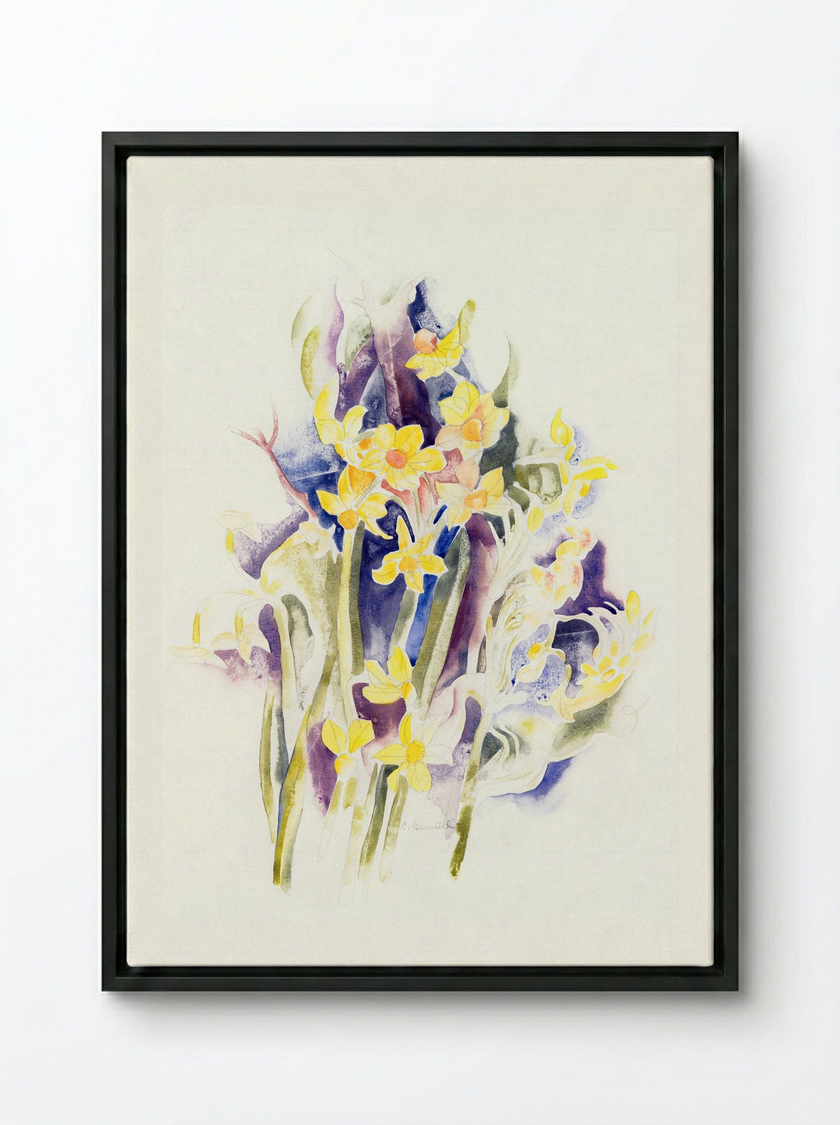 Small Daffodils - Charles Demuth - Framed Canvas Black