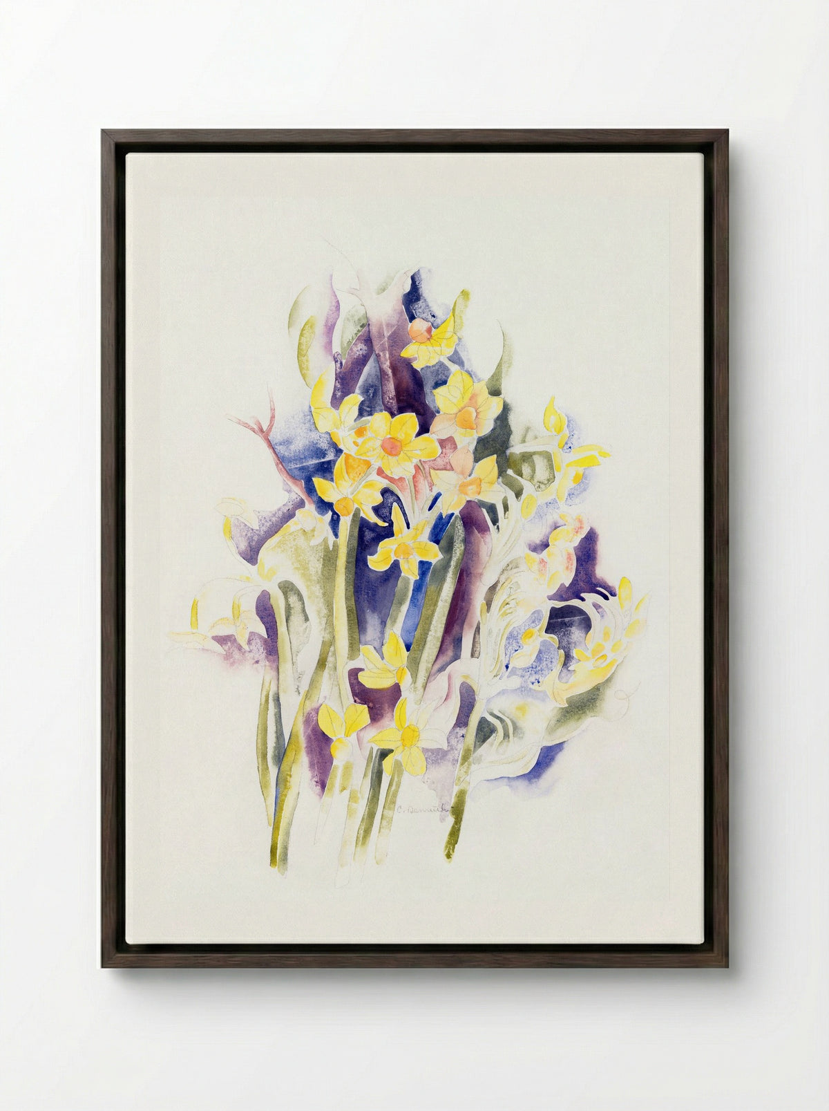 Small Daffodils - Charles Demuth - Framed Canvas Dark Wood