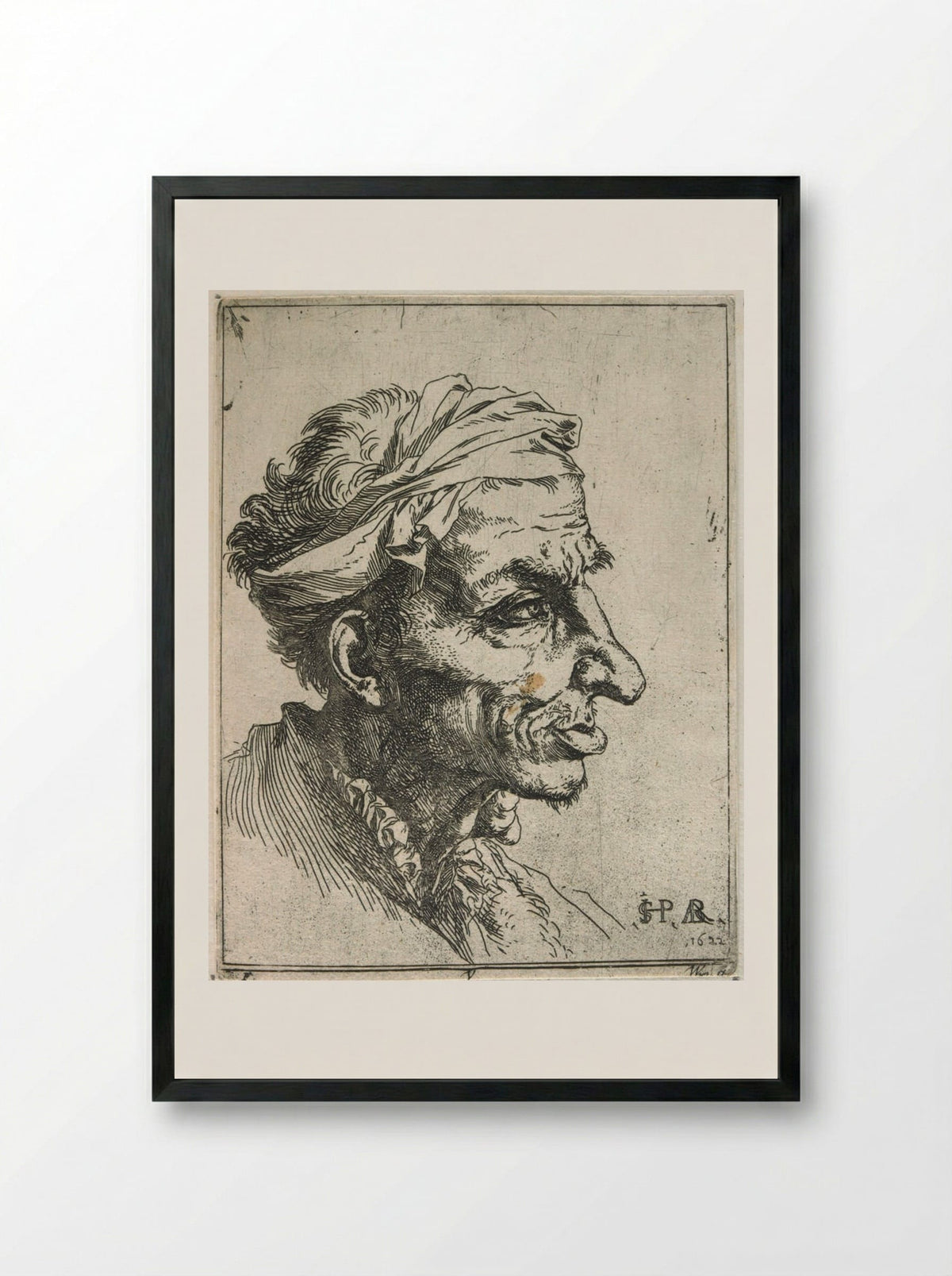 Small Grotesque Head - Jusepe de Ribera - Framed Print Black