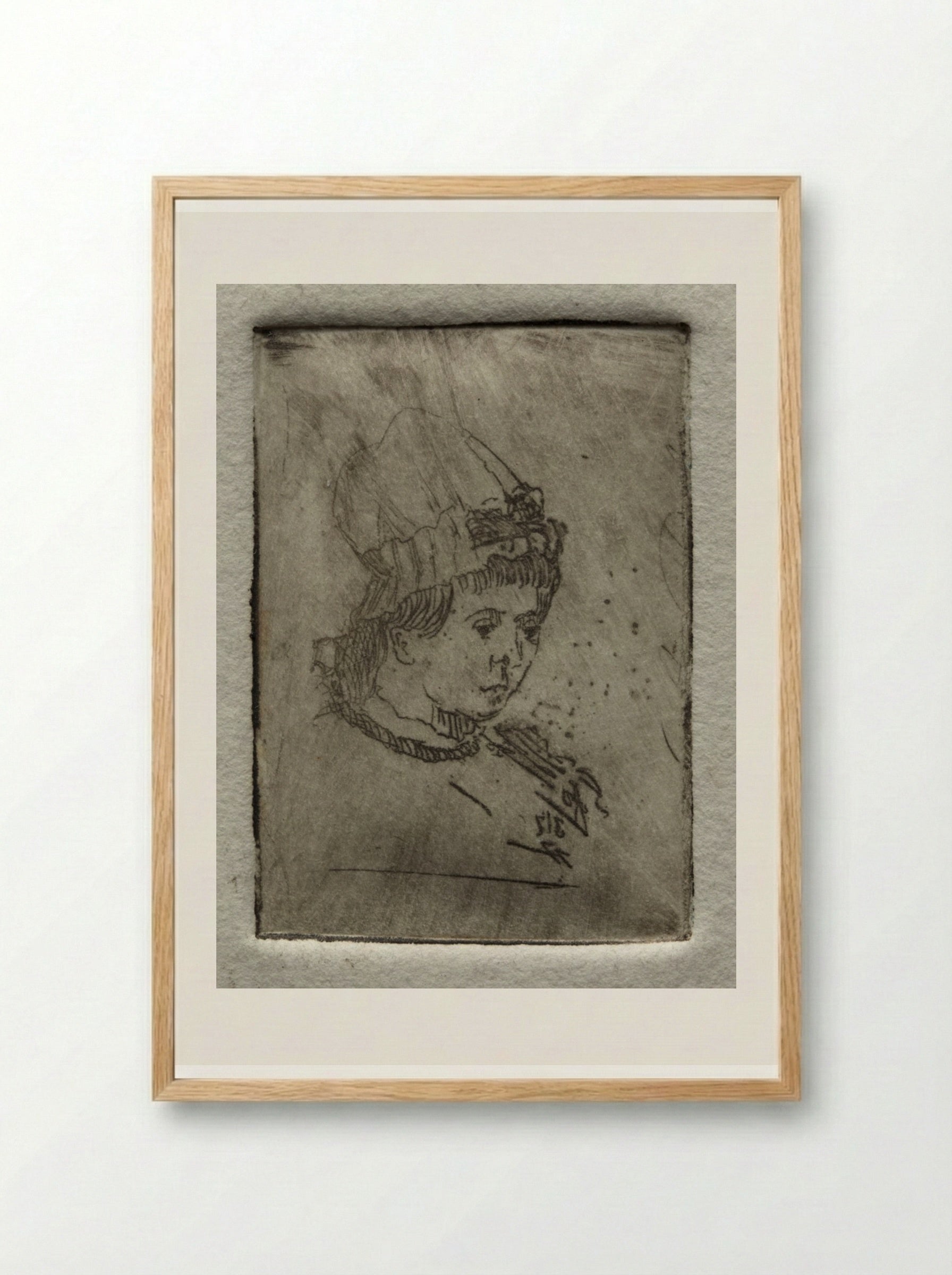 Small Head with Mob Cap - Otto H. Bacher - Framed Print Wood