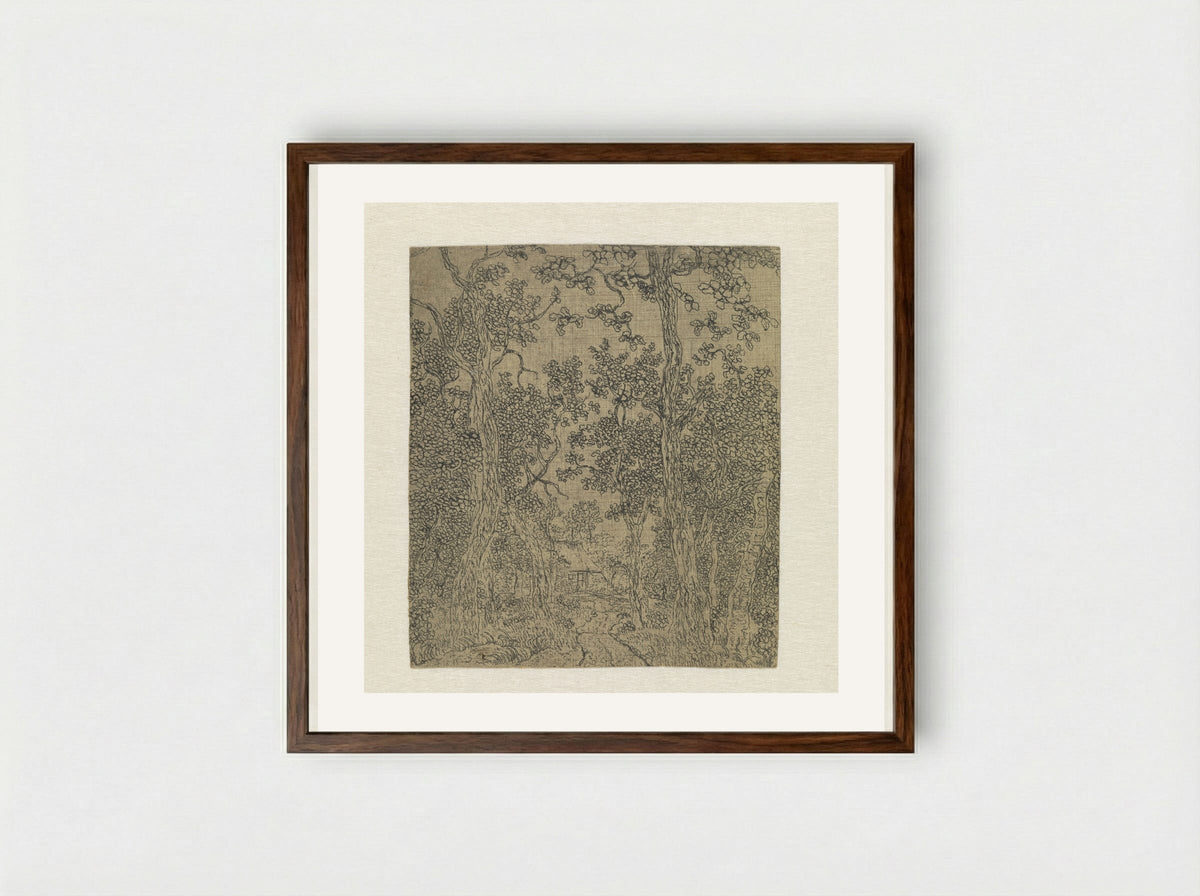Small Wooded Landscape with a Road and a House - Hercules Segers - Framed Print Dark Wood