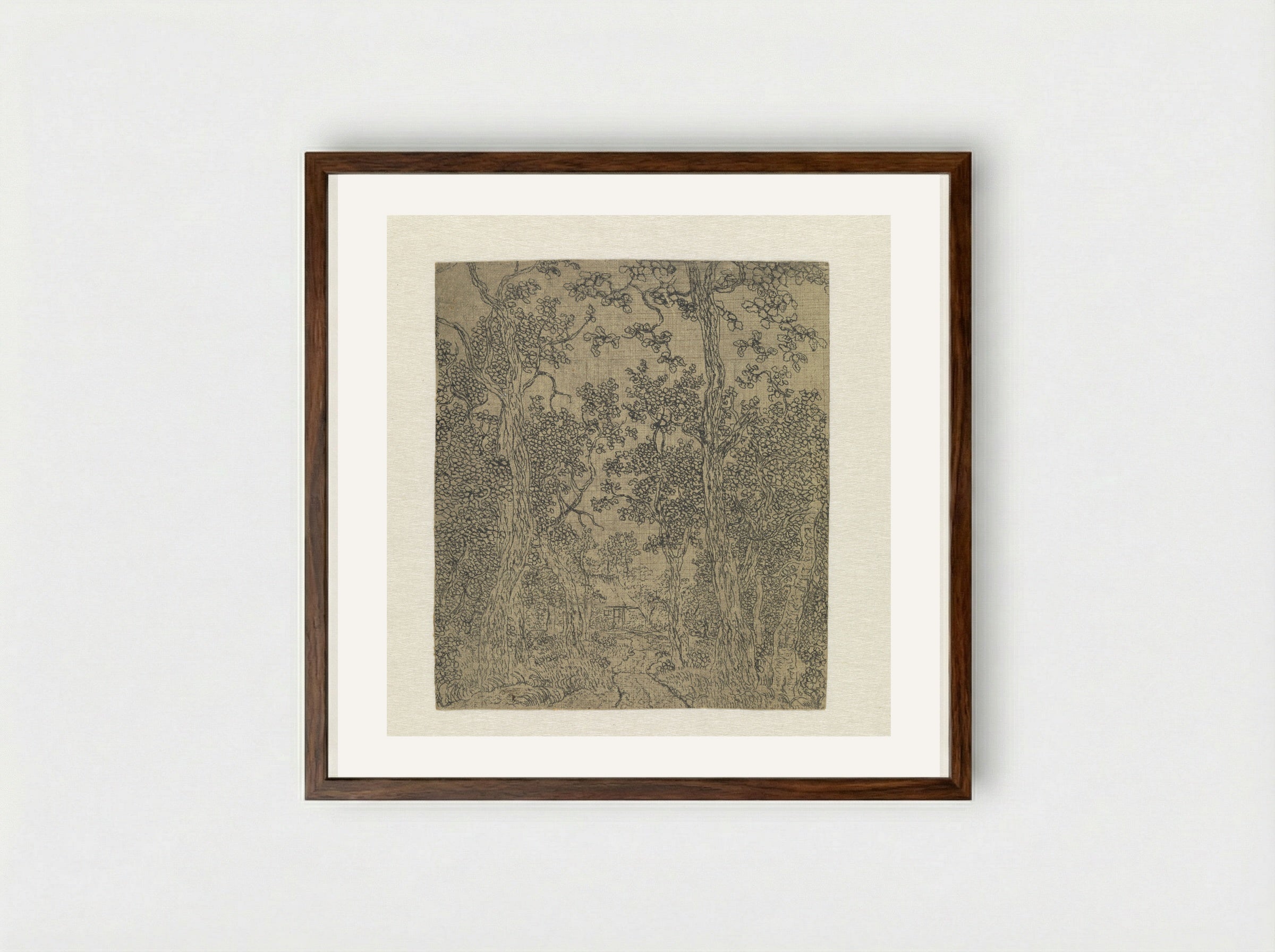 Small Wooded Landscape with a Road and a House - Hercules Segers - Framed Print Dark Wood