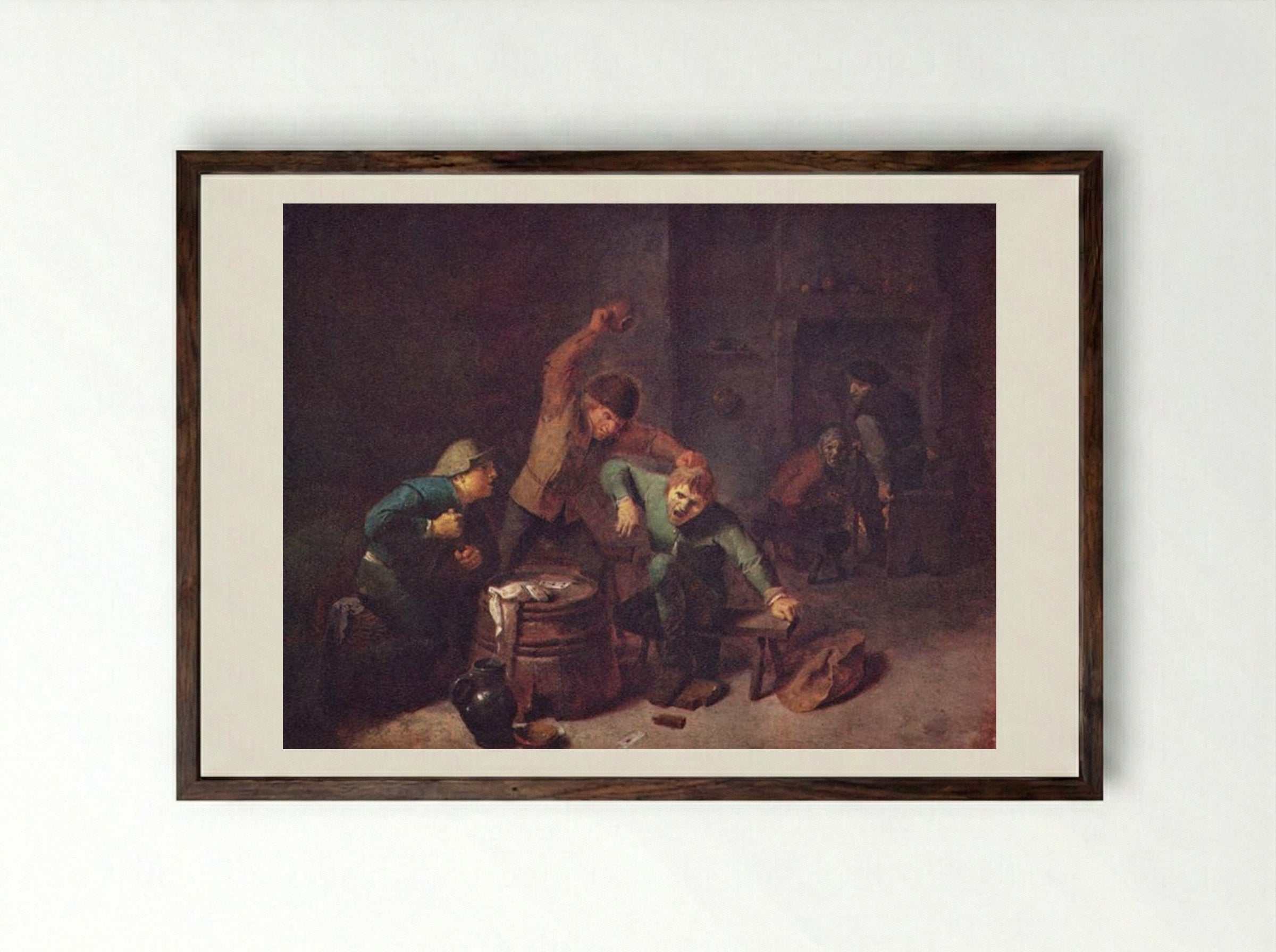 Smallholders Playing Cards - Adriaen Brouwer - Framed Print Dark Wood