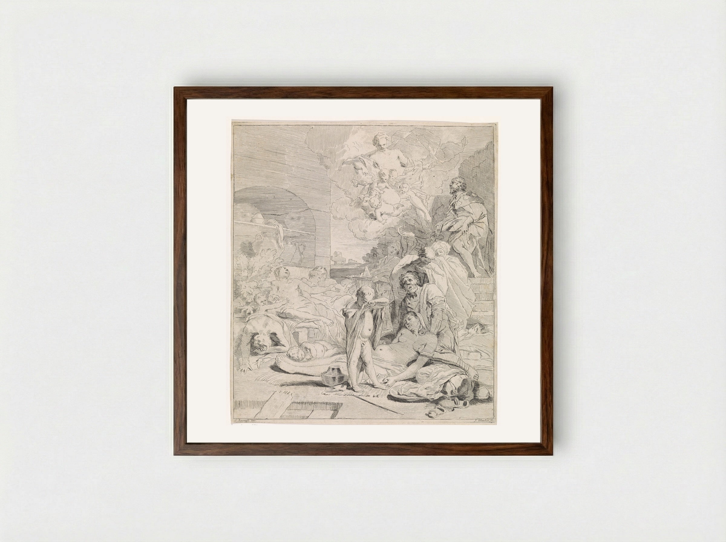 Smeekbede van de heilige Rochus - Leonard Schenk - Framed Print Dark Wood