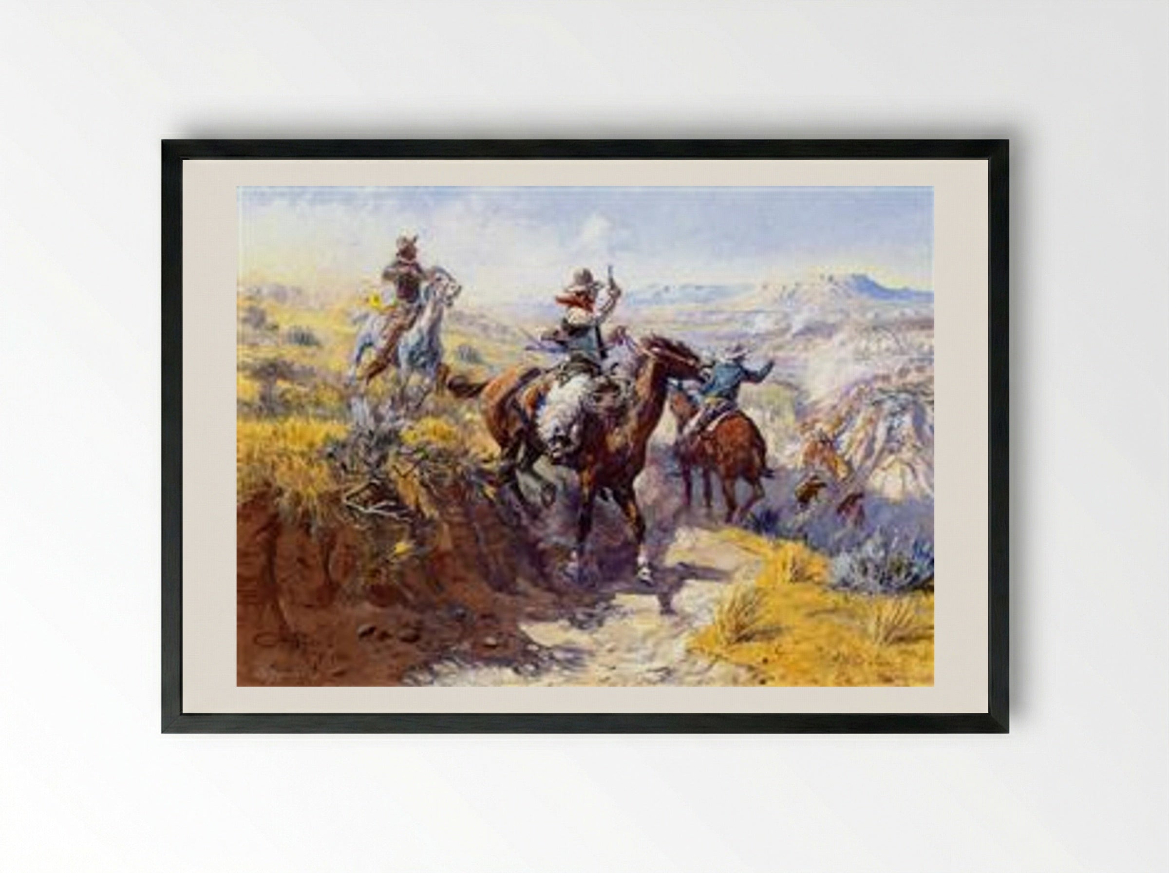 Smoking Them Out - Charles M. Russell - Framed Print Black
