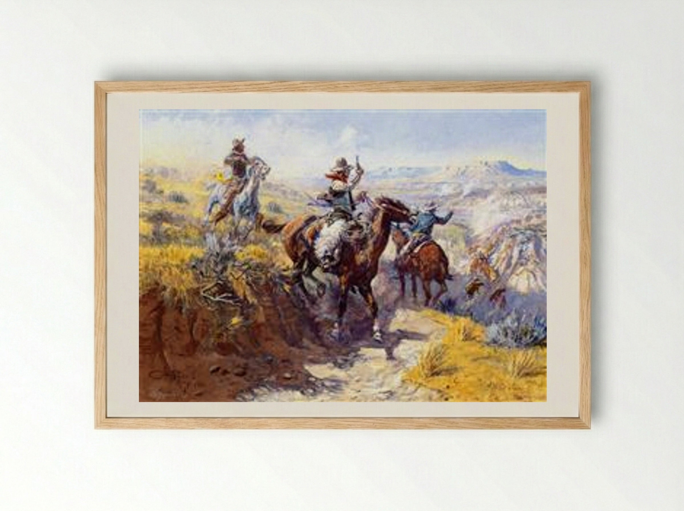 Smoking Them Out - Charles M. Russell - Framed Print Wood