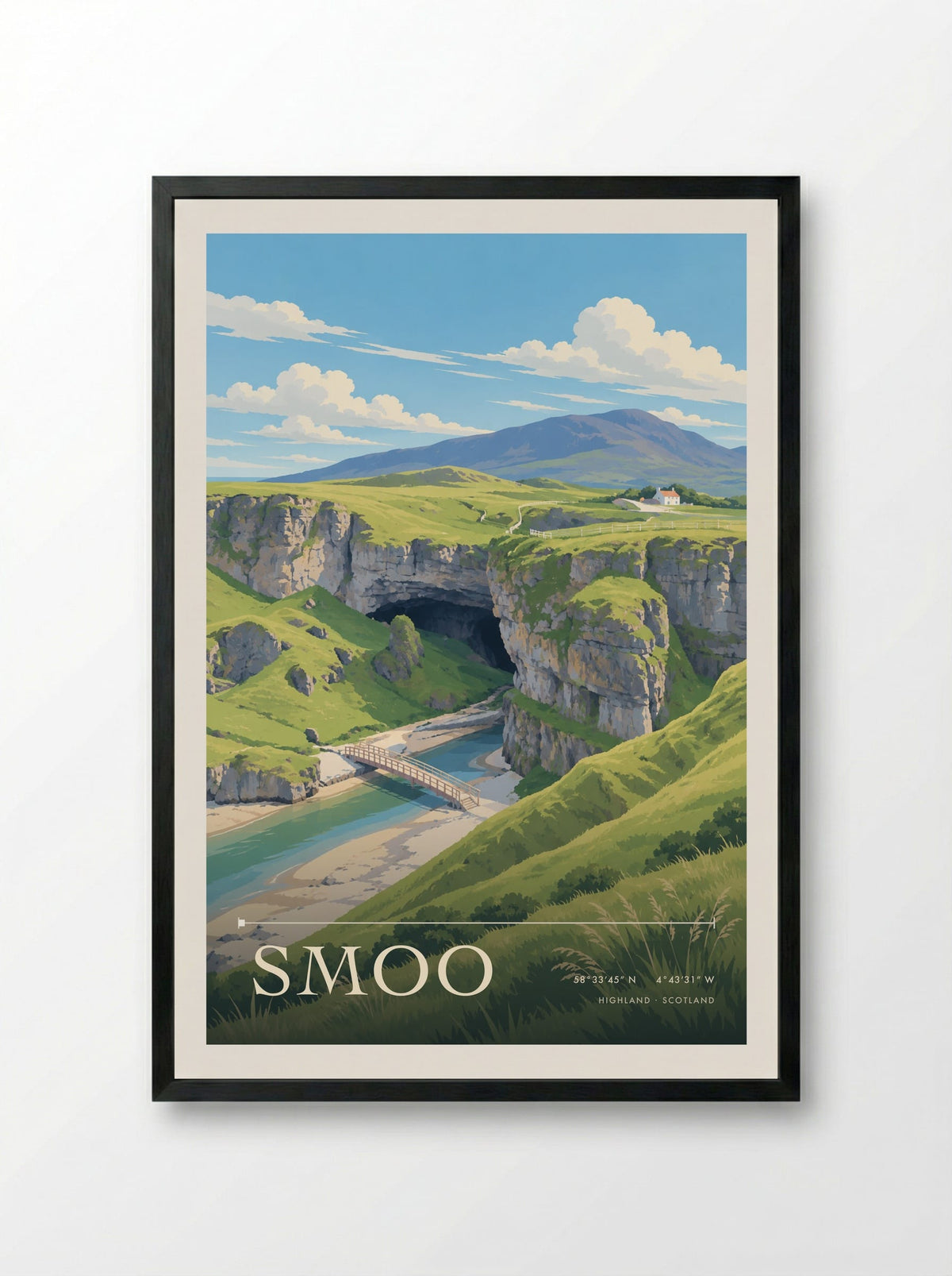 Smoo, Highland | Travel Poster - Framed Print Black