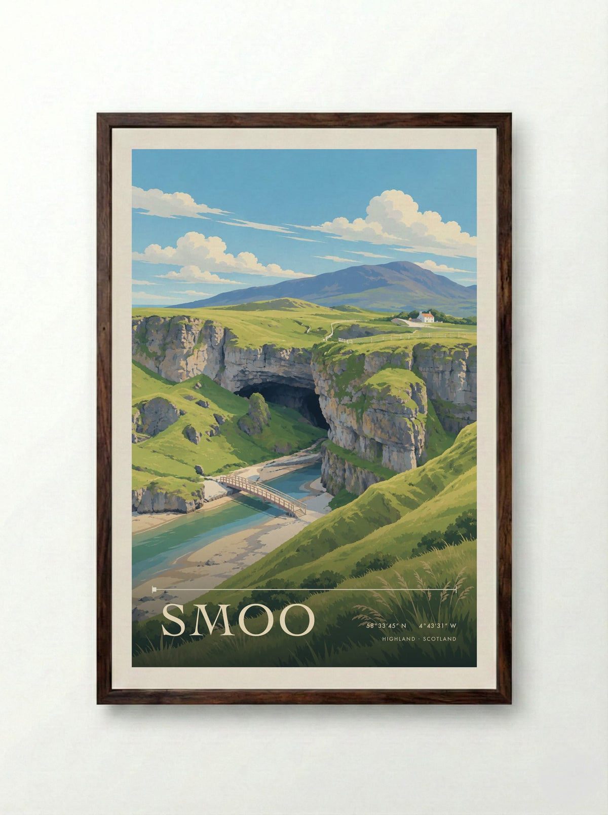 Smoo, Highland | Travel Poster - Framed Print Dark Wood