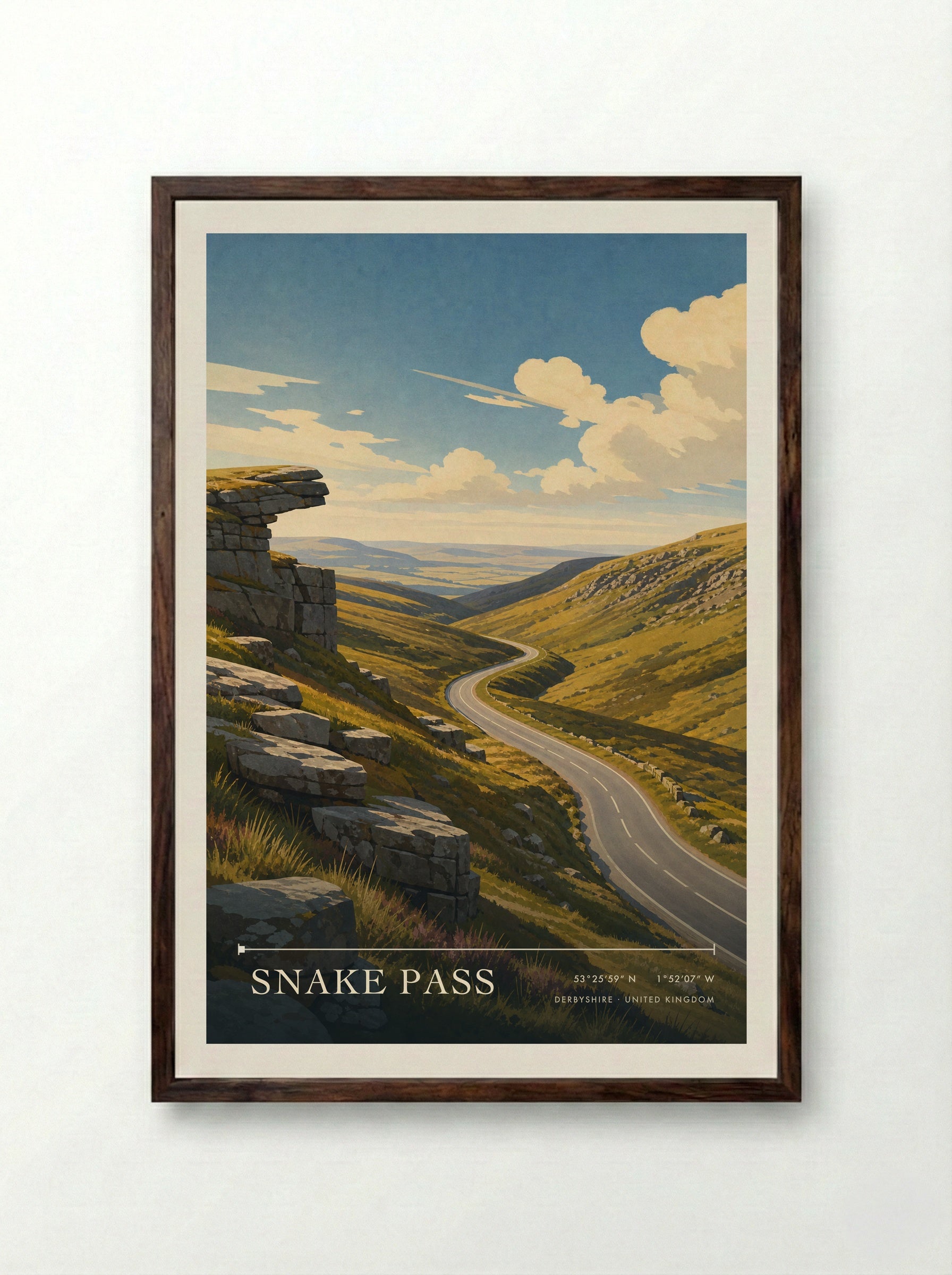 Snake Pass Derbyshire United Kingdom Travel Poster - Framed Print Dark Wood
