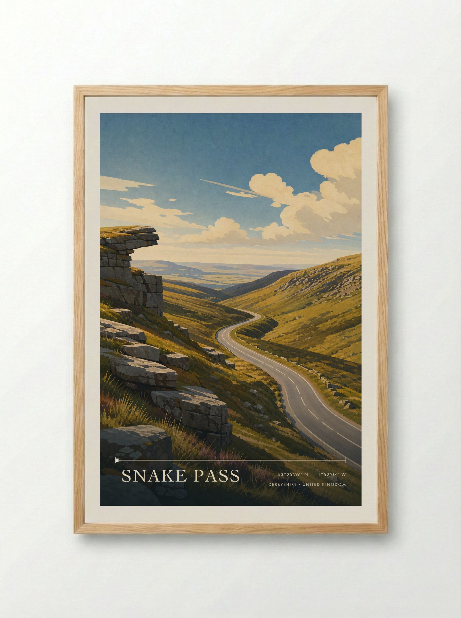 Snake Pass Derbyshire United Kingdom Travel Poster - Framed Print Wood